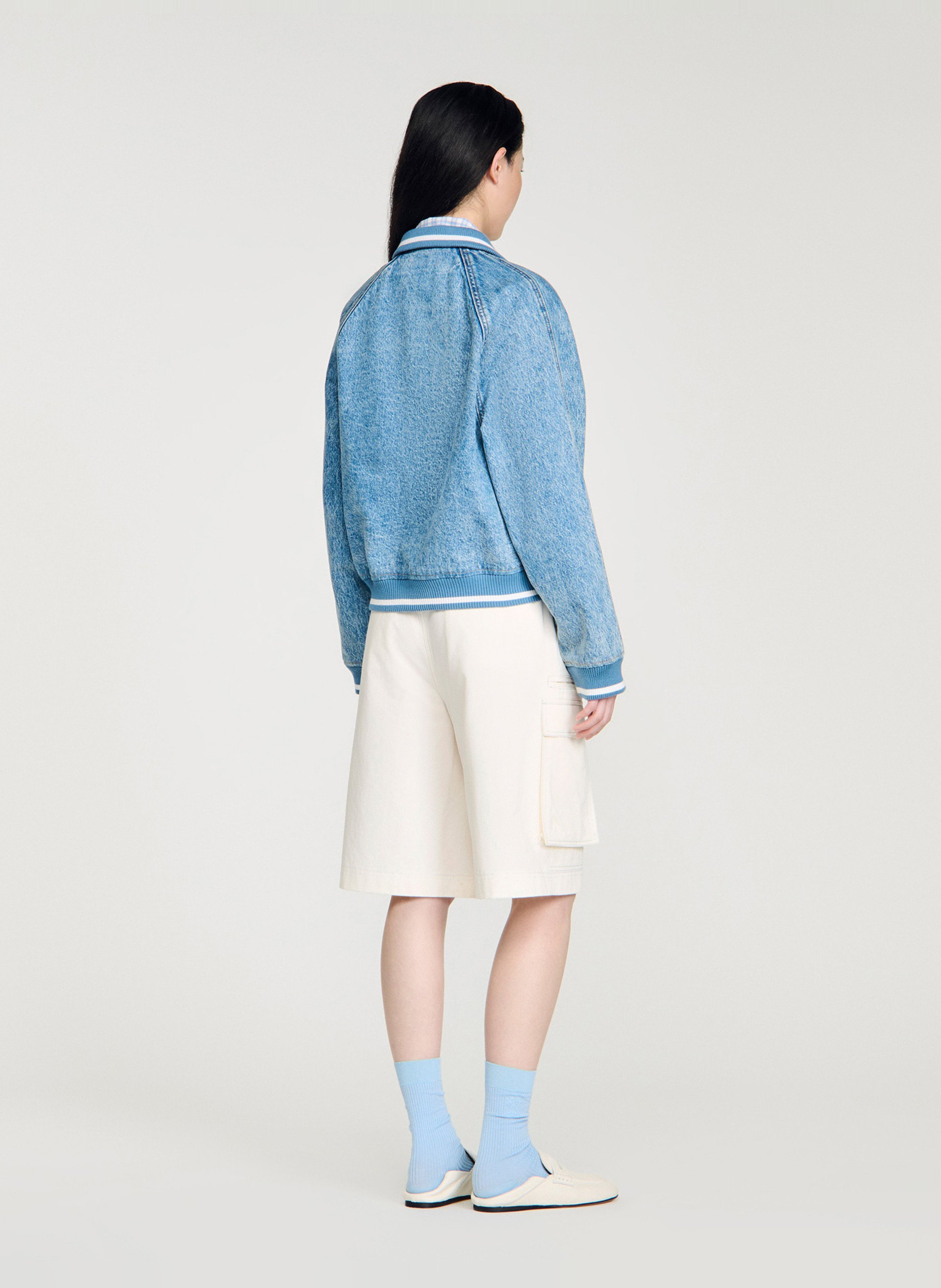 Blouson oversize col classique en coton SANDRO Bleu