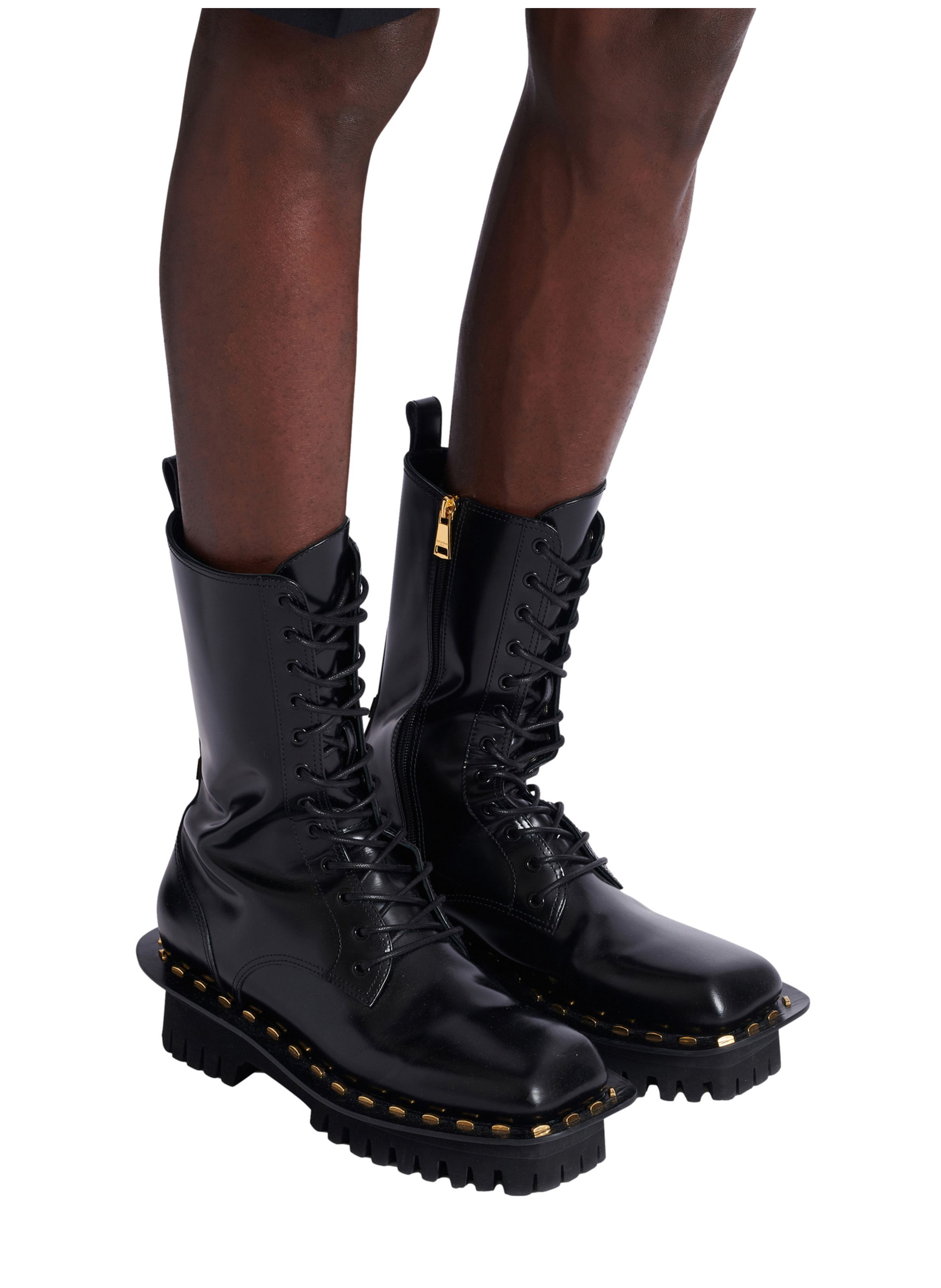 Boots ranger en cuir glacé BALMAIN Noir