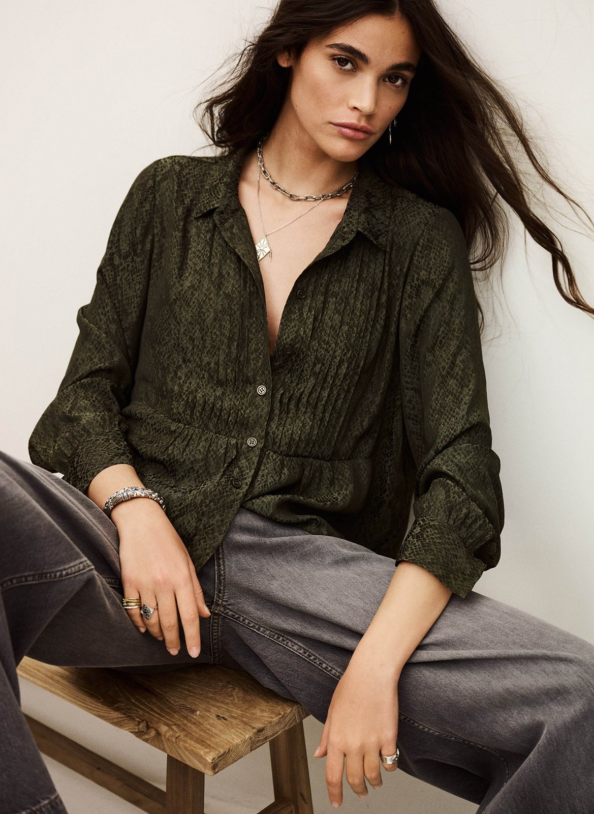 Chemise col classique riata BA&SH Kaki