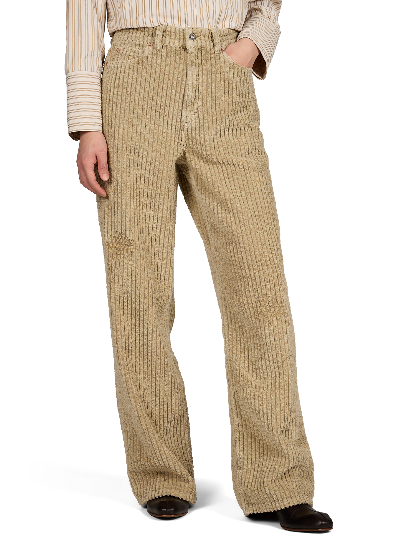Textured cotton striped pants OUR LEGACY Brown