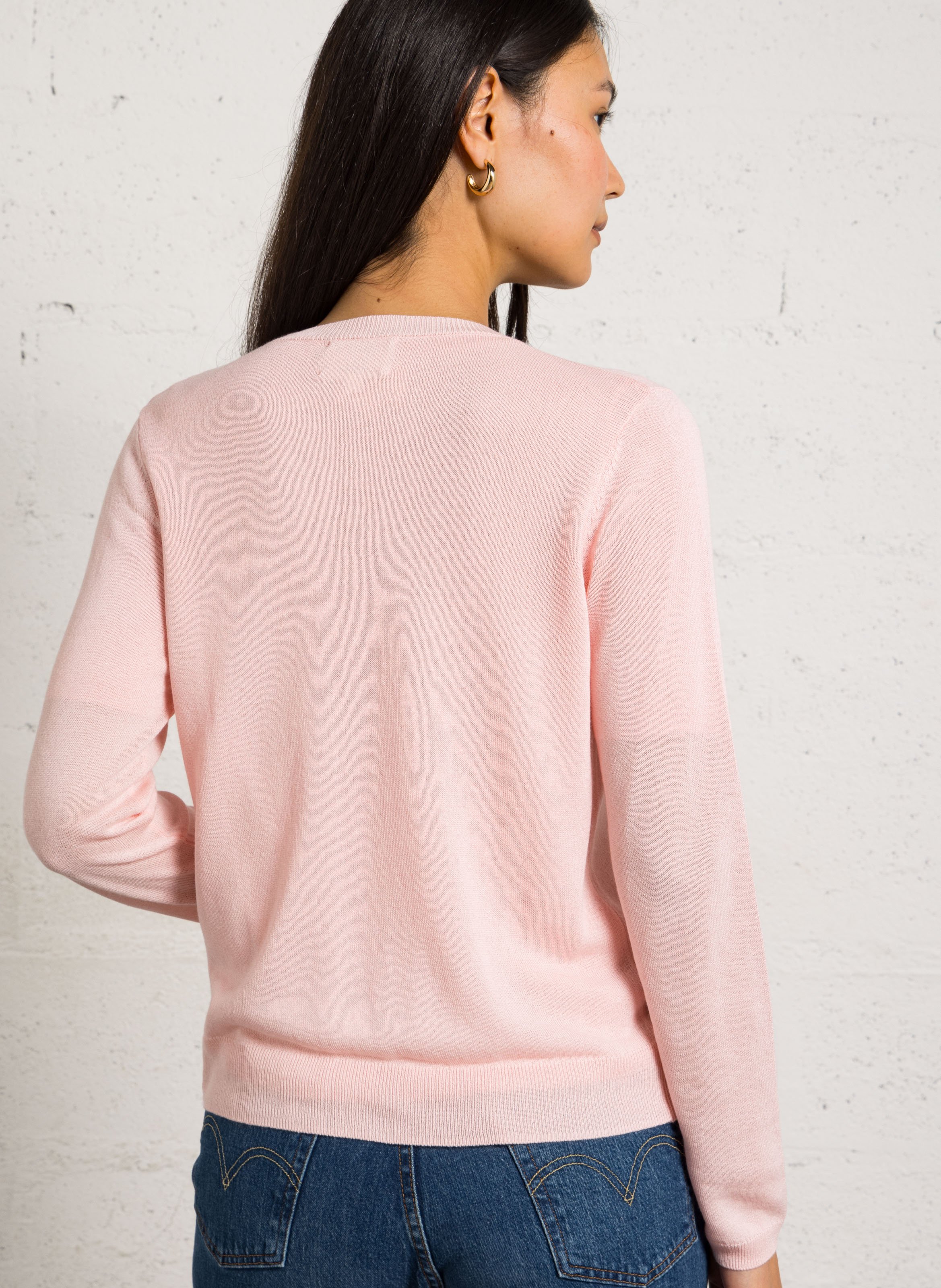 Gilet droit col rond en maille mélangée paprika MAISON 123 Rose