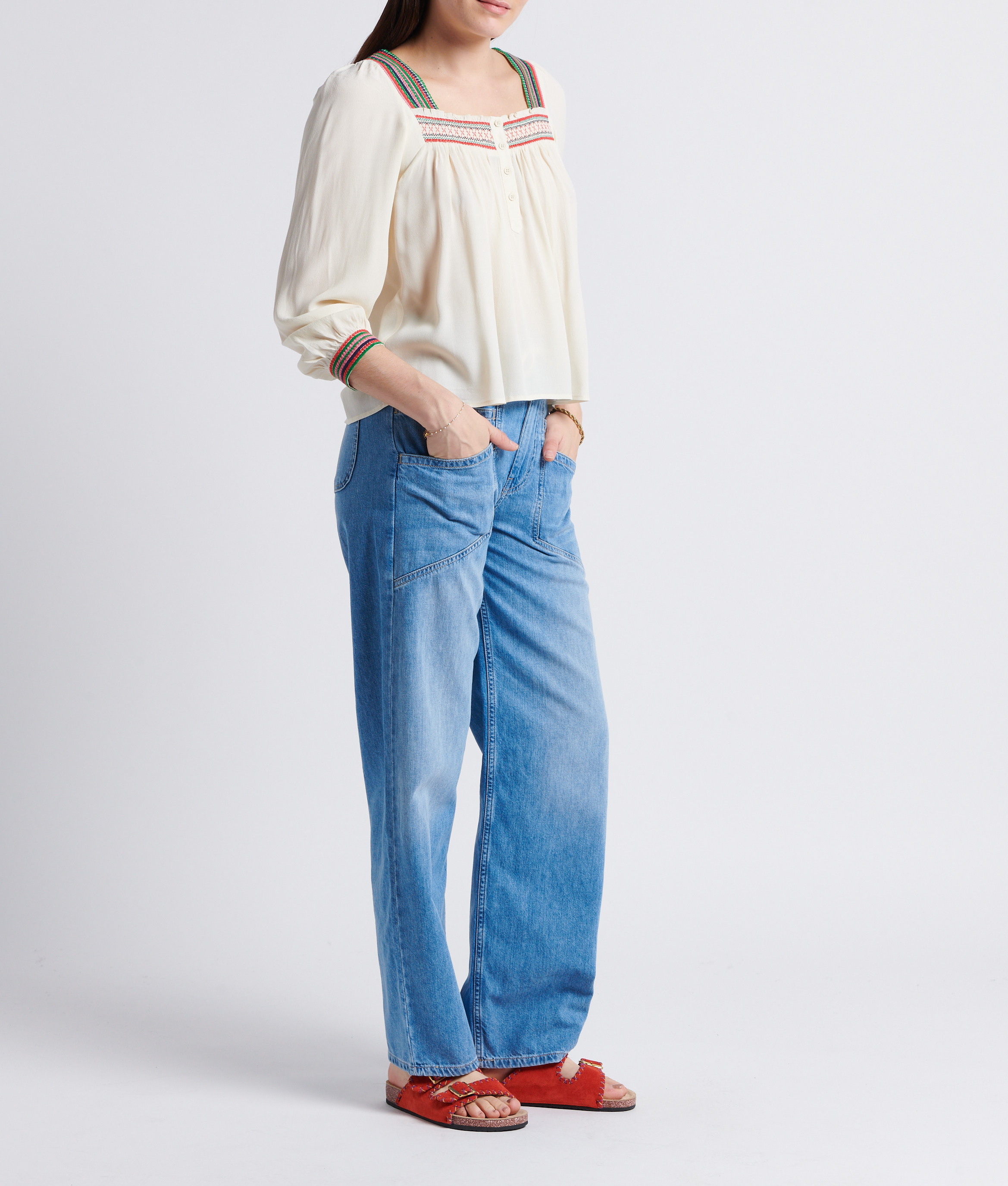 Pantalon large taille haute en coton mima BA&SH Bleu