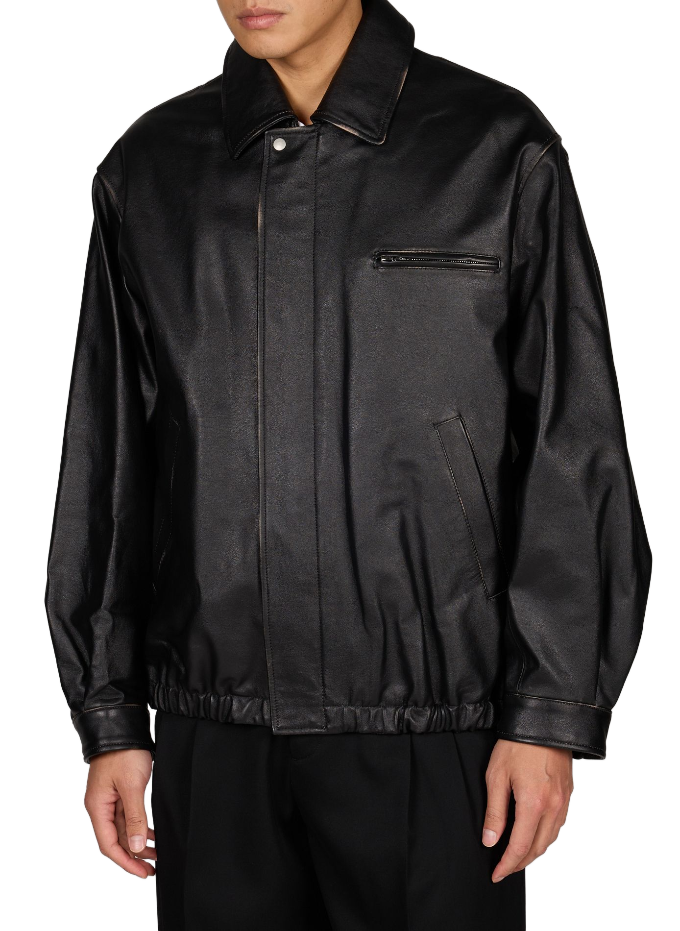 Veste à ourlet élastiqué en cuir  SSSTEIN Noir