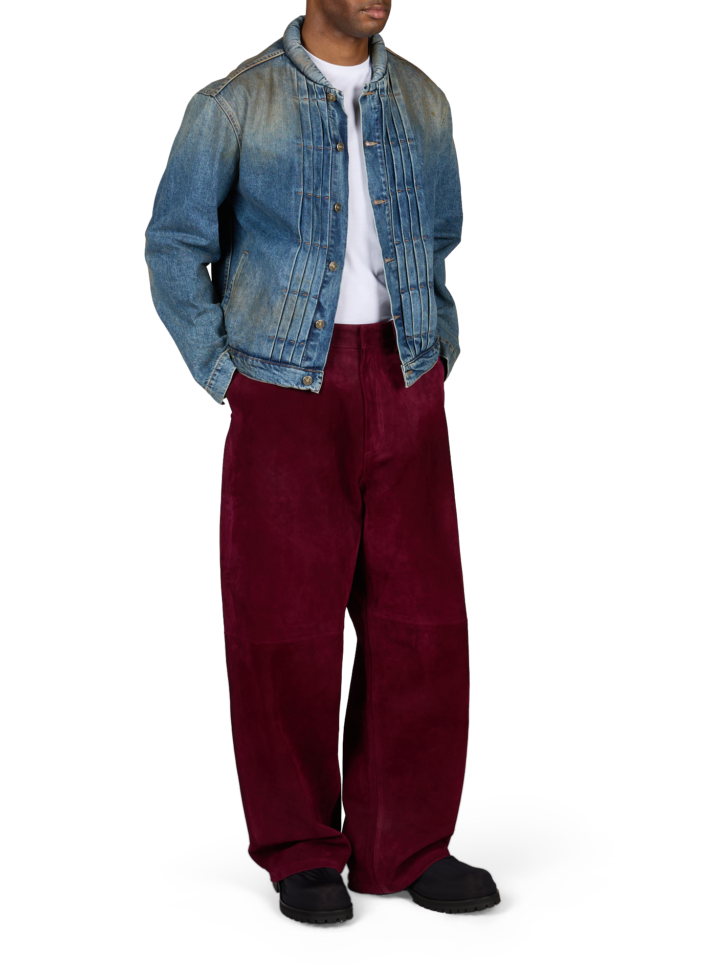 Veste en jean délavé à plis en coton 424 Bleu