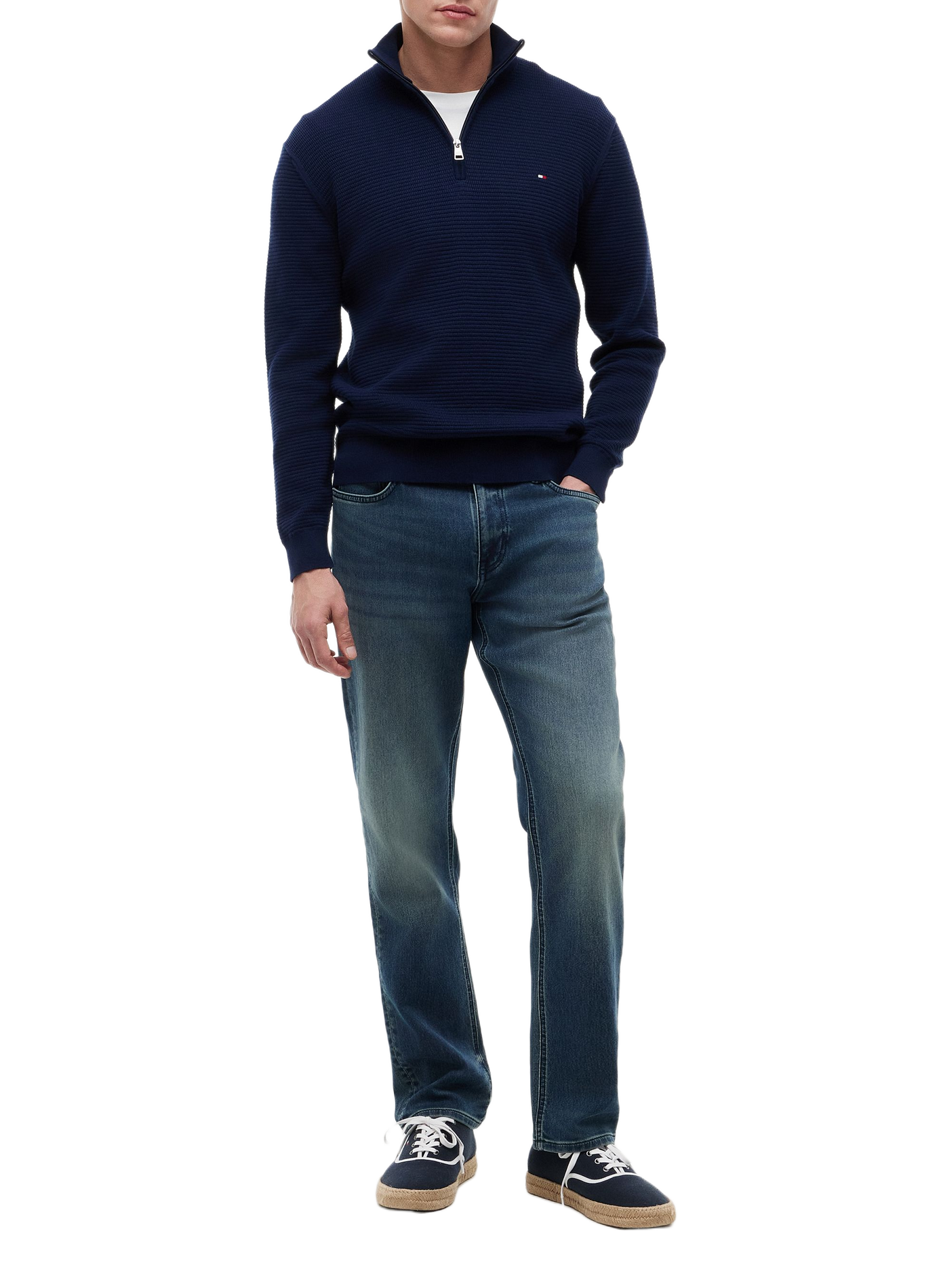 Straight cotton sweater with zip collar TOMMY HILFIGER Blue