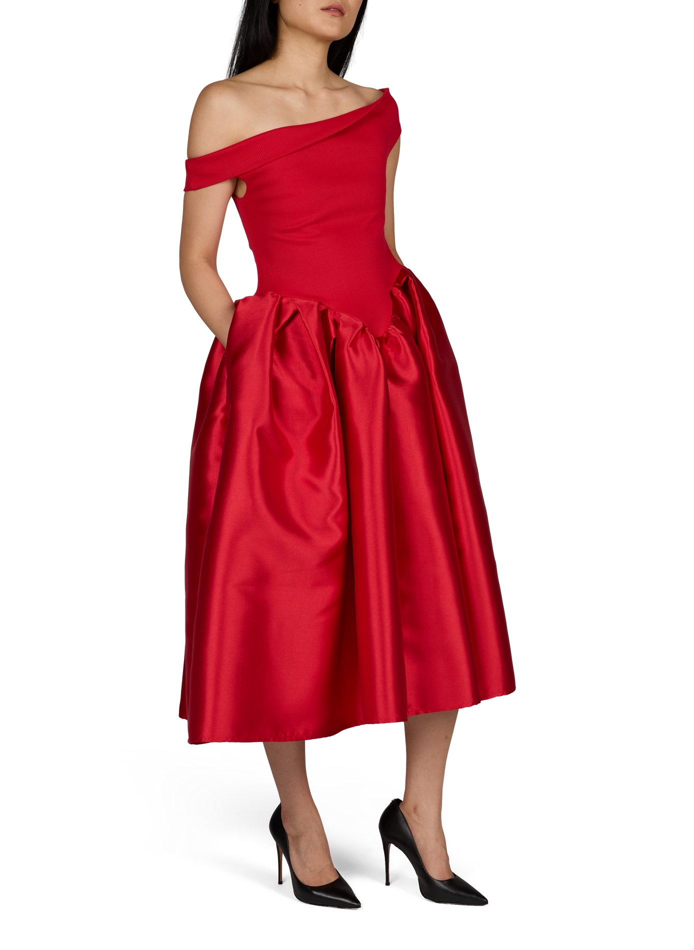 Robe longue évasée en coton mélangé MARQUES ALMEIDA Rouge
