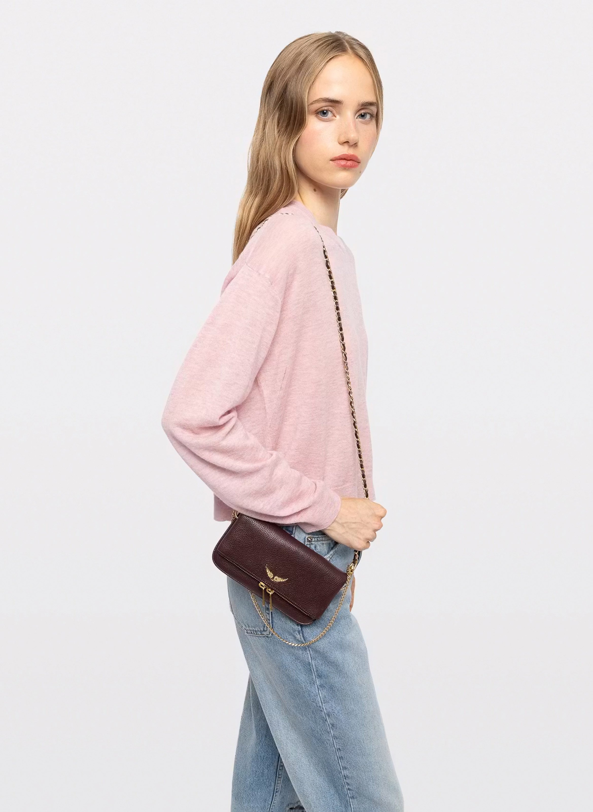 Pochette à rabat bandoulière en cuir rock mini ZADIG&VOLTAIRE Violet