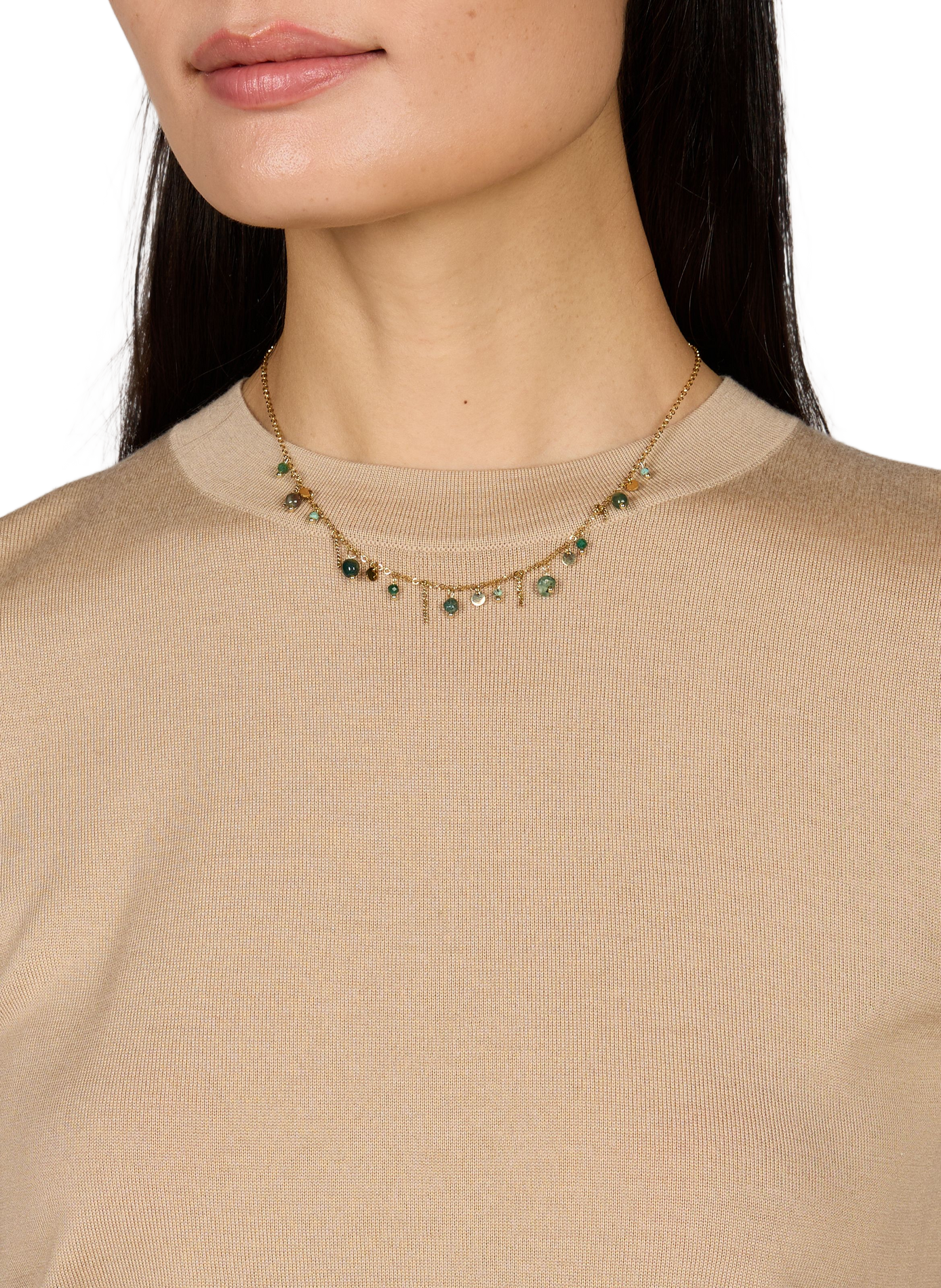 Collier en acier avec pierres de gemmes AU PRINTEMPS PARIS Doré