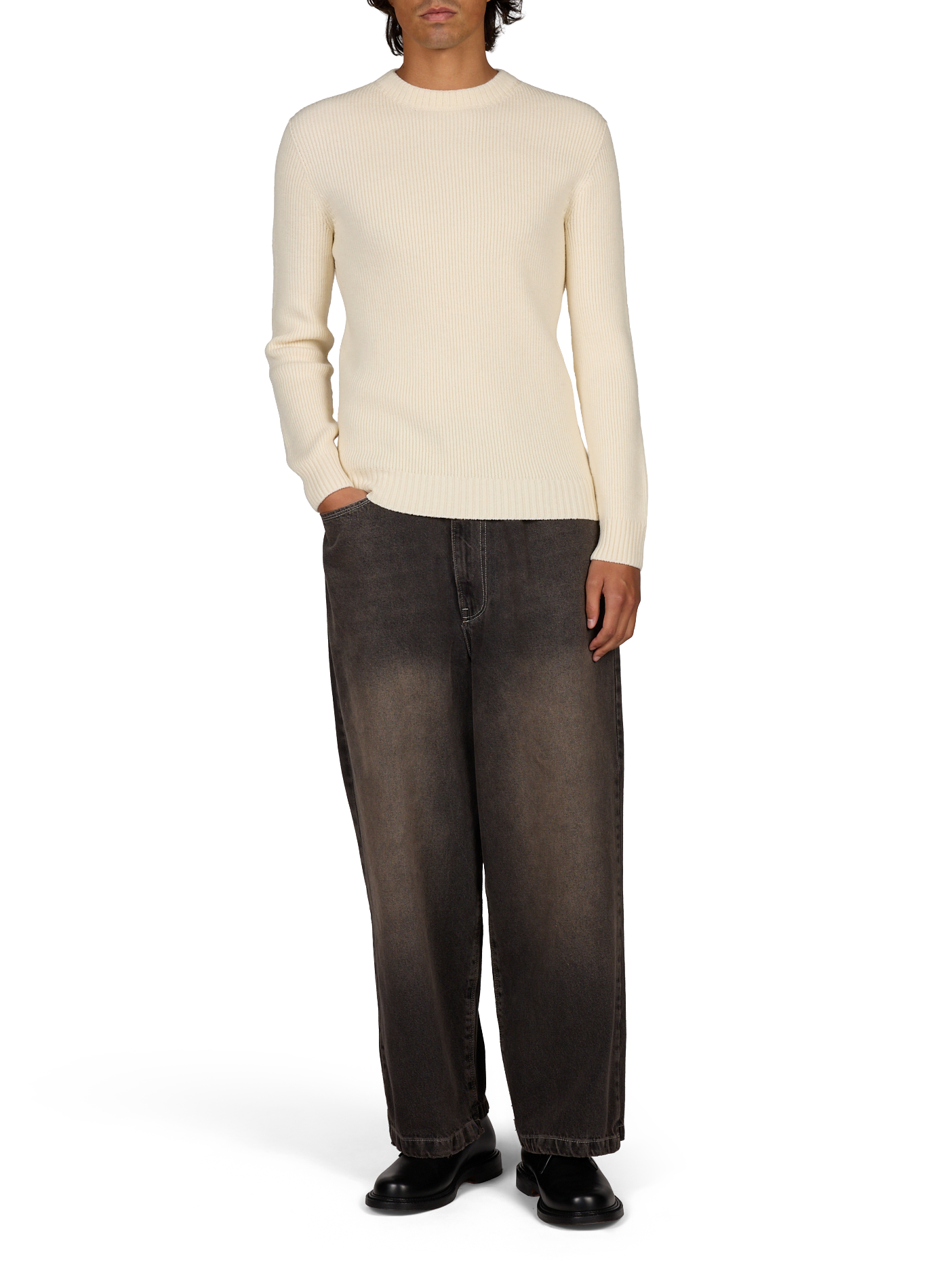 Ribbed Wool Chevrets Pullover CÉZEMBRE Beige
