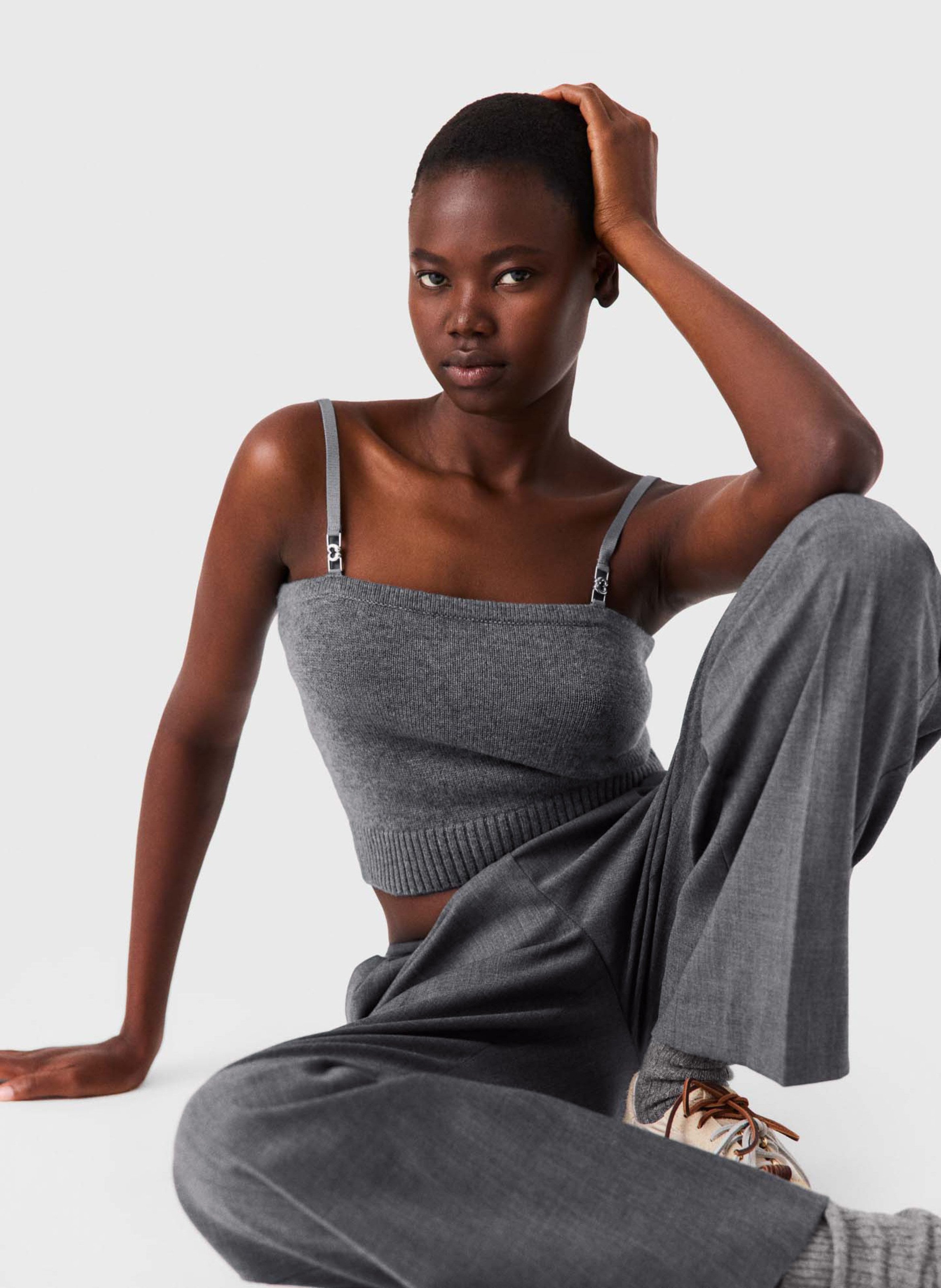 Gilet droit en laine MAJE Gris