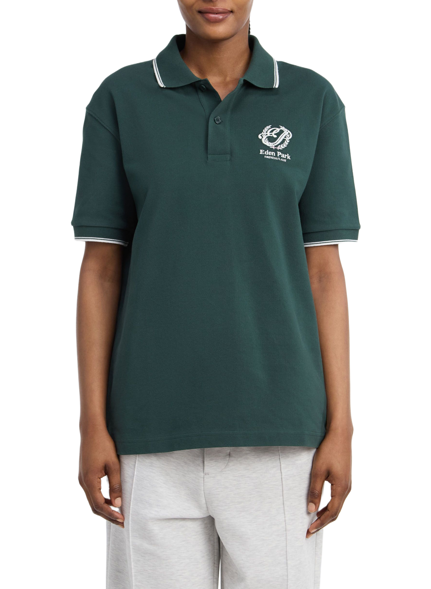 Polo droit à logo brodé en coton EDEN PARK Green