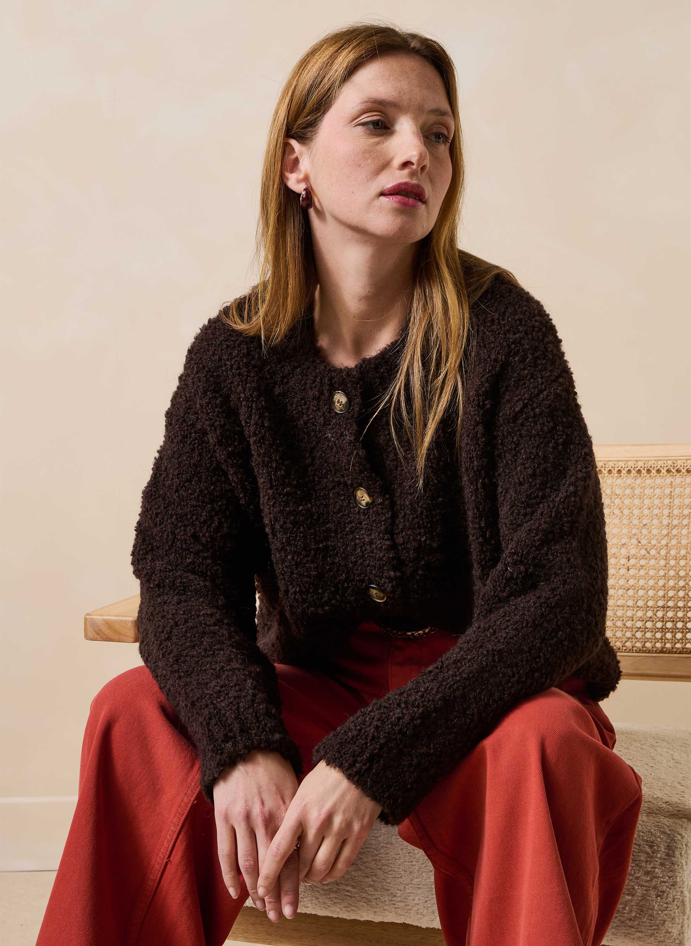 Oversized gebreid vest met ronde hals LA FEE MARABOUTEE Bruin