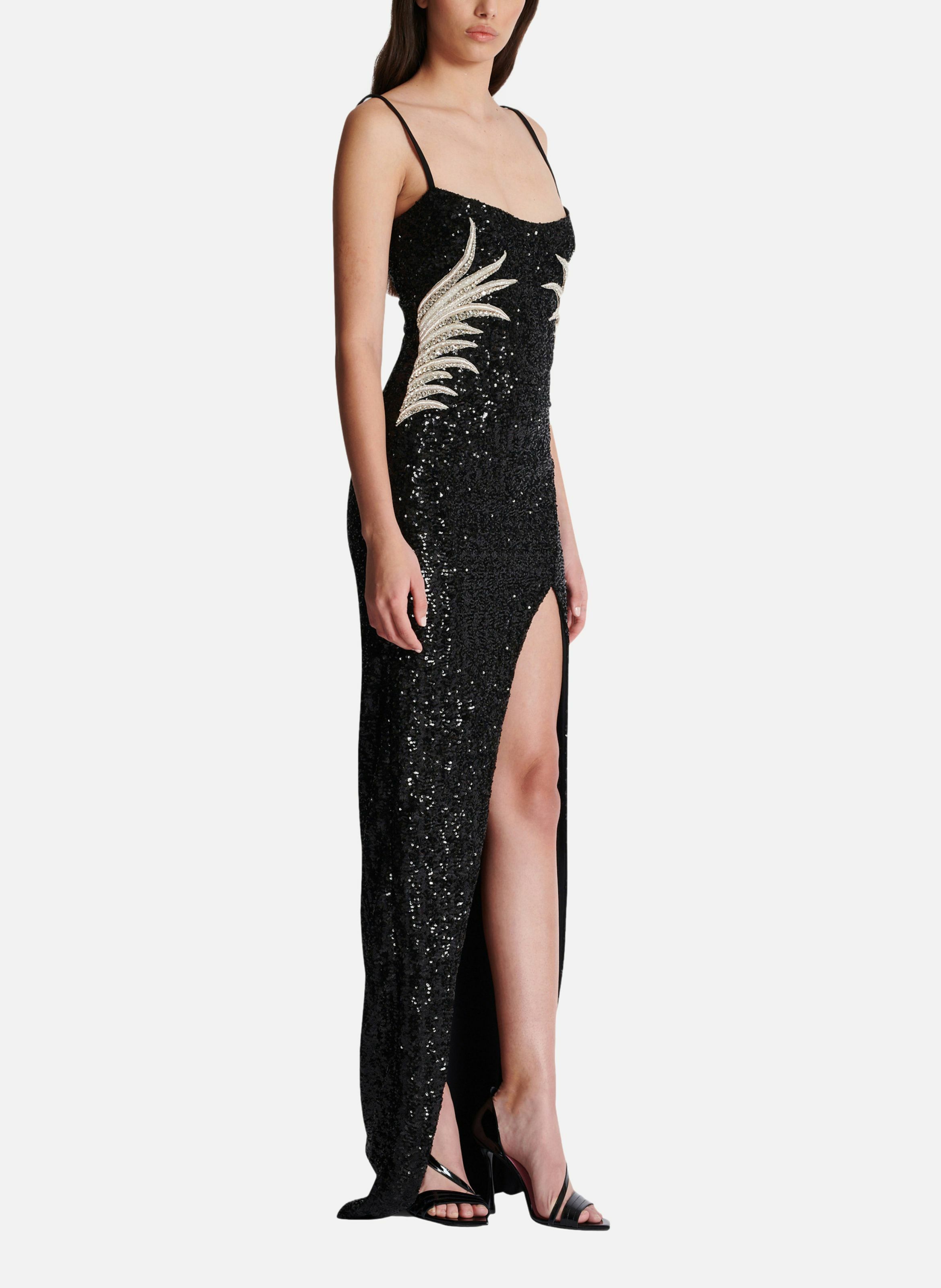 Robe longue en sequins brodés palmier | Noir BALMAIN Femme