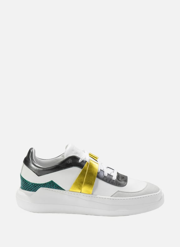 Sneakers G225 Émeraude en cuir lisse avec empiècement en cuir de saumon Multicolore by EVI EVI Sneakers G225 Émeraude en cuir lisse avec empiècement en cuir de saumon Multicolore