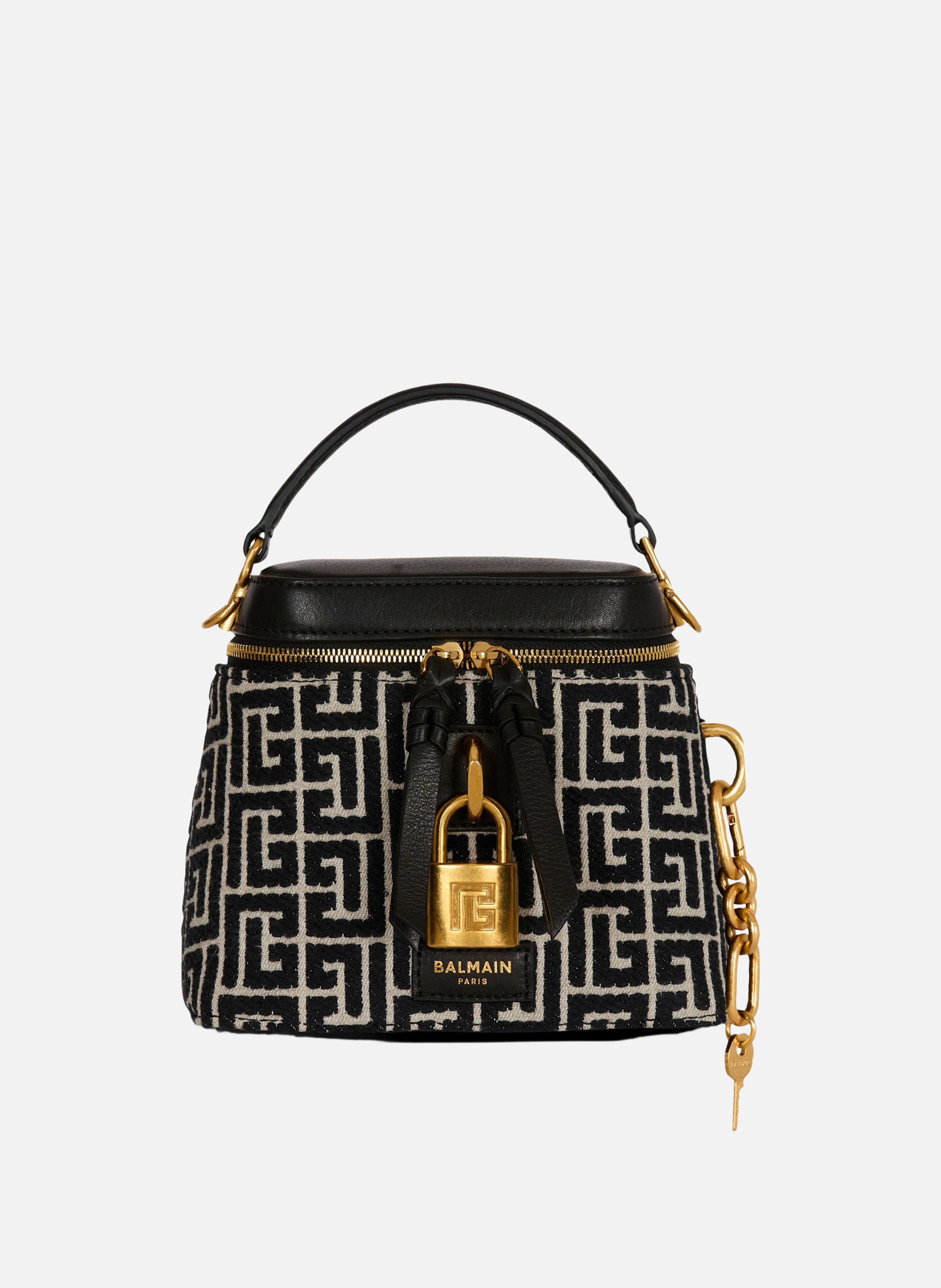 BALMAIN Sac pulse vanity en toile jacquard monogrammée et cuir Noir