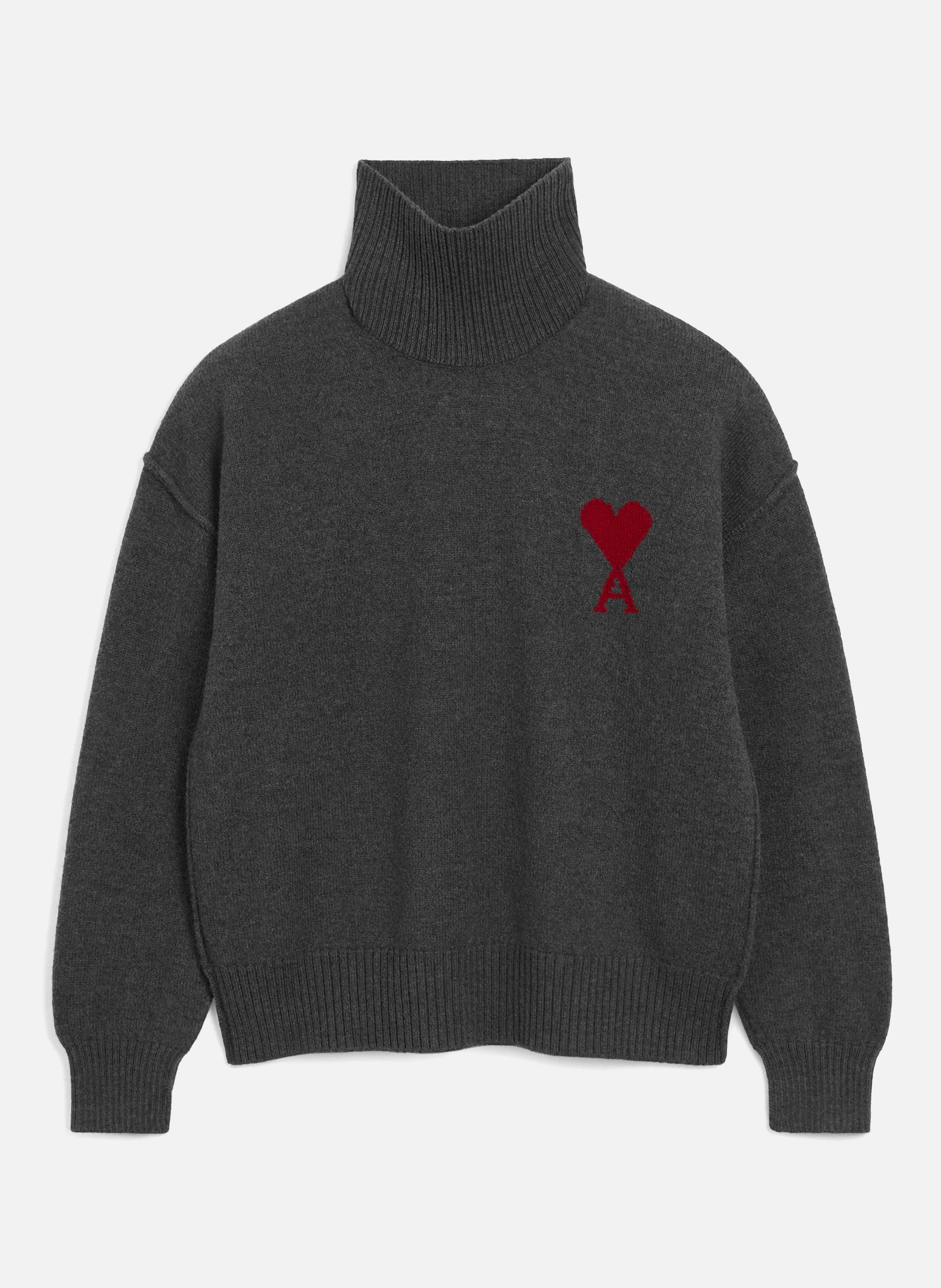 Pull col cheminée ami de coeur en laine unisexe AMI PARIS Gris
