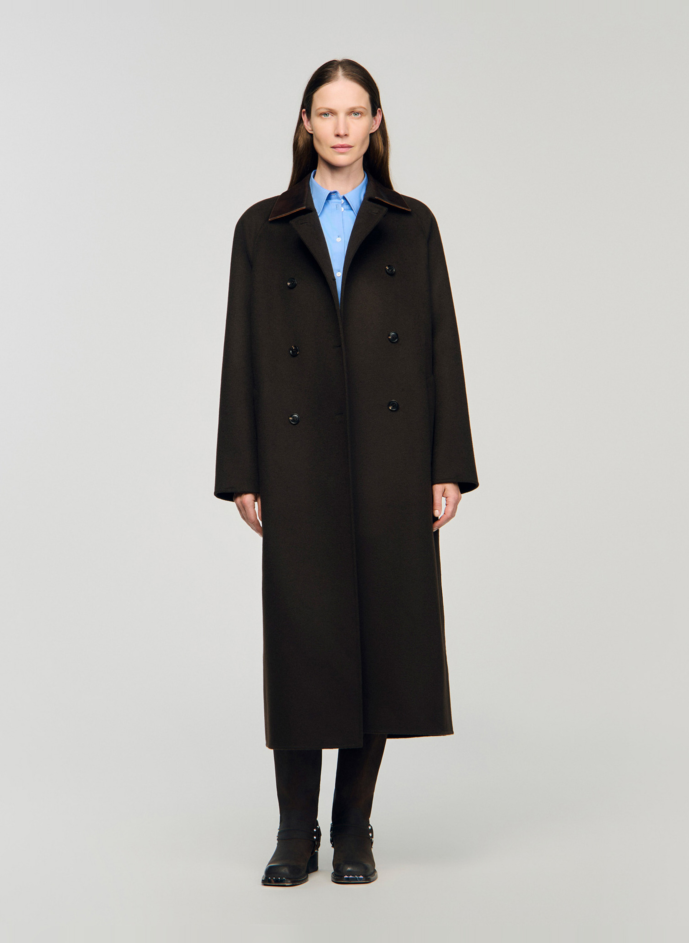 Manteau long oversize en laine SANDRO Marron