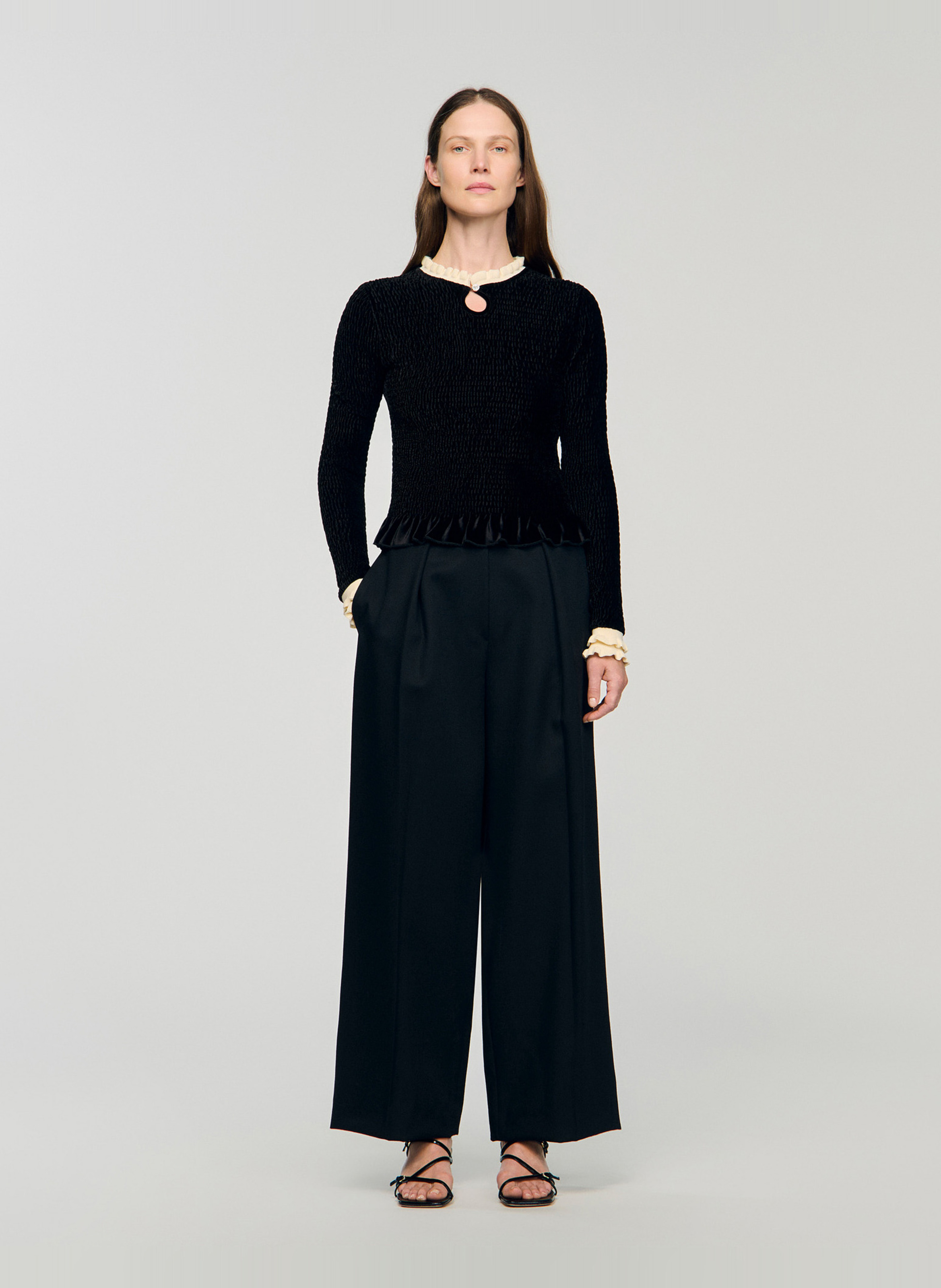 Tee-shirt col rond volanté SANDRO Noir