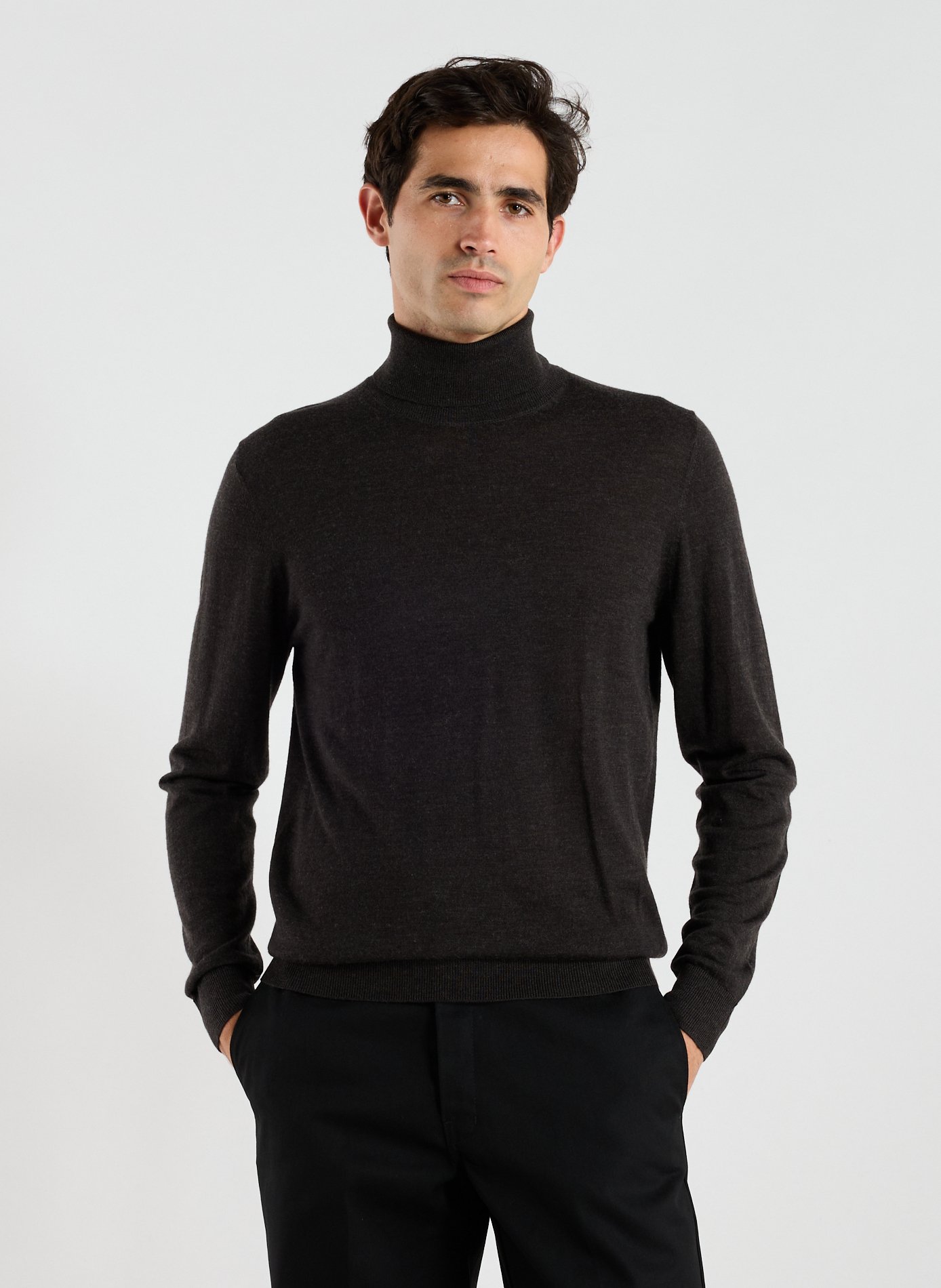 HACKETT Merino wool and silk turtleneck jumper Brown