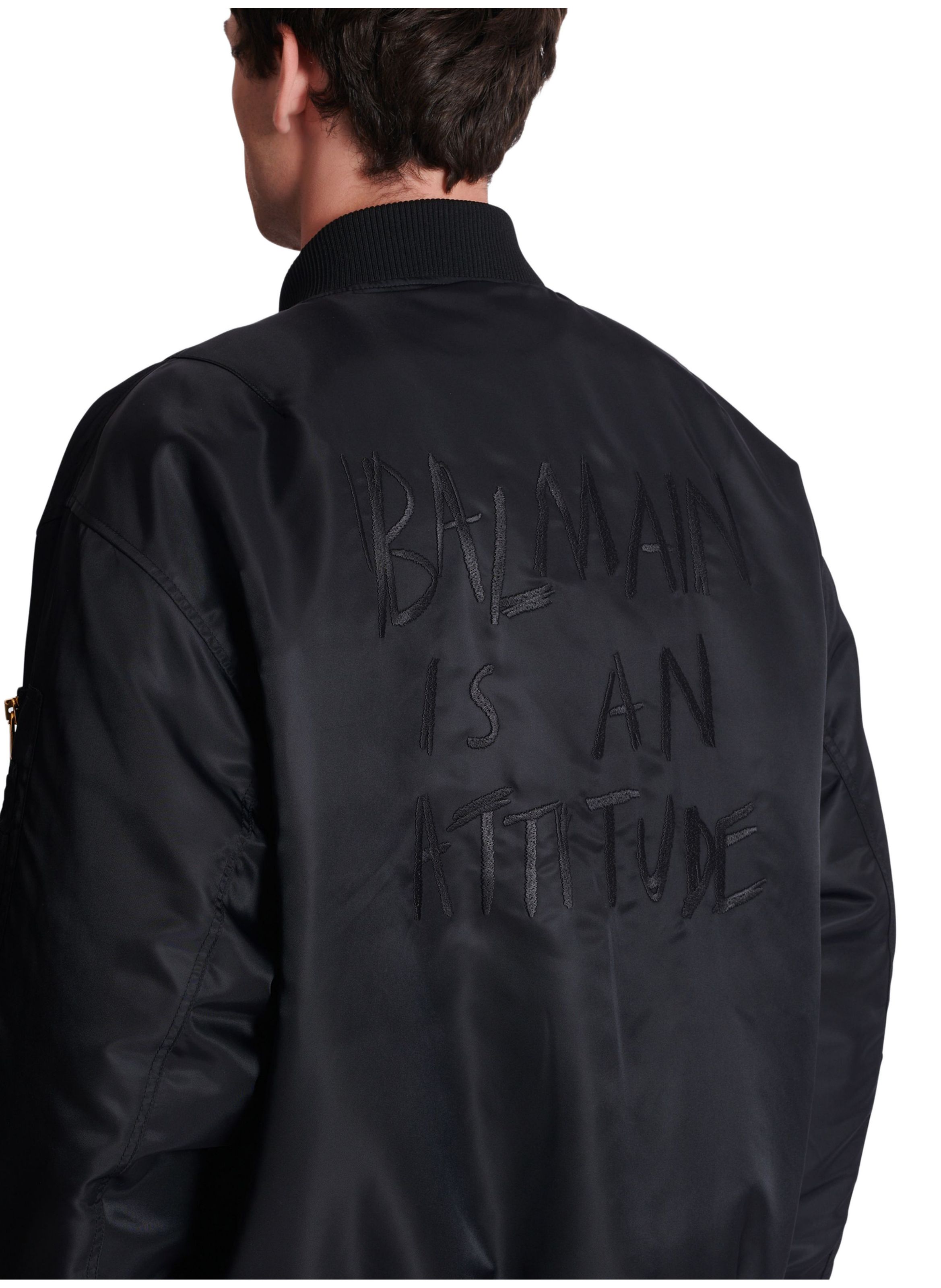 Bomber en nylon à imprimé BALMAIN Noir