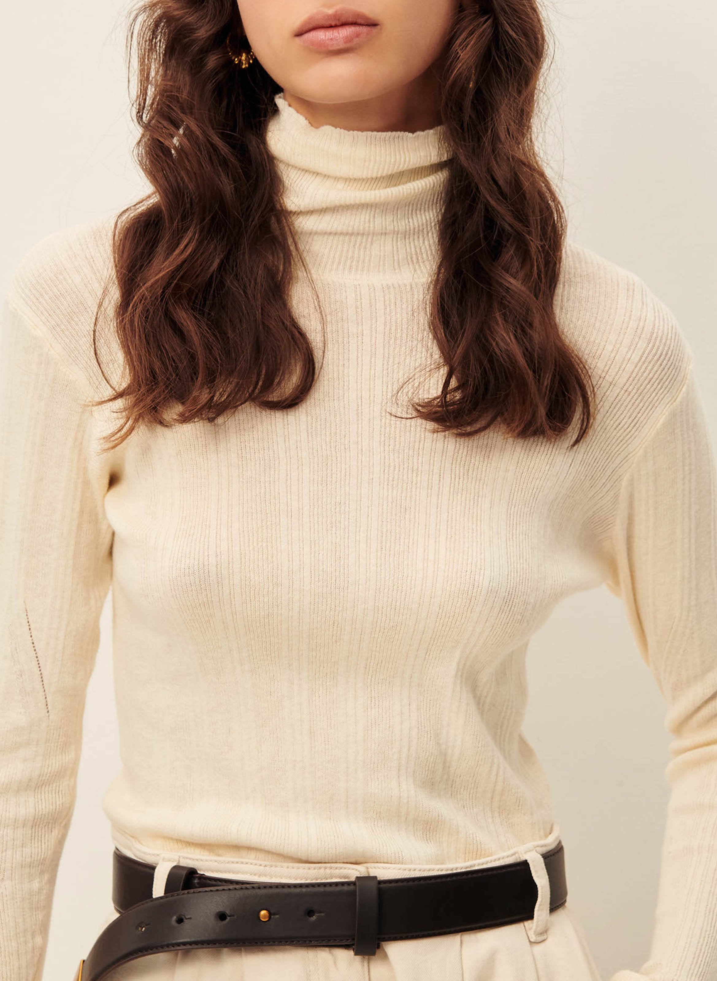 SESSUN Pull col roulé ajusté en coton mélangé norte Beige