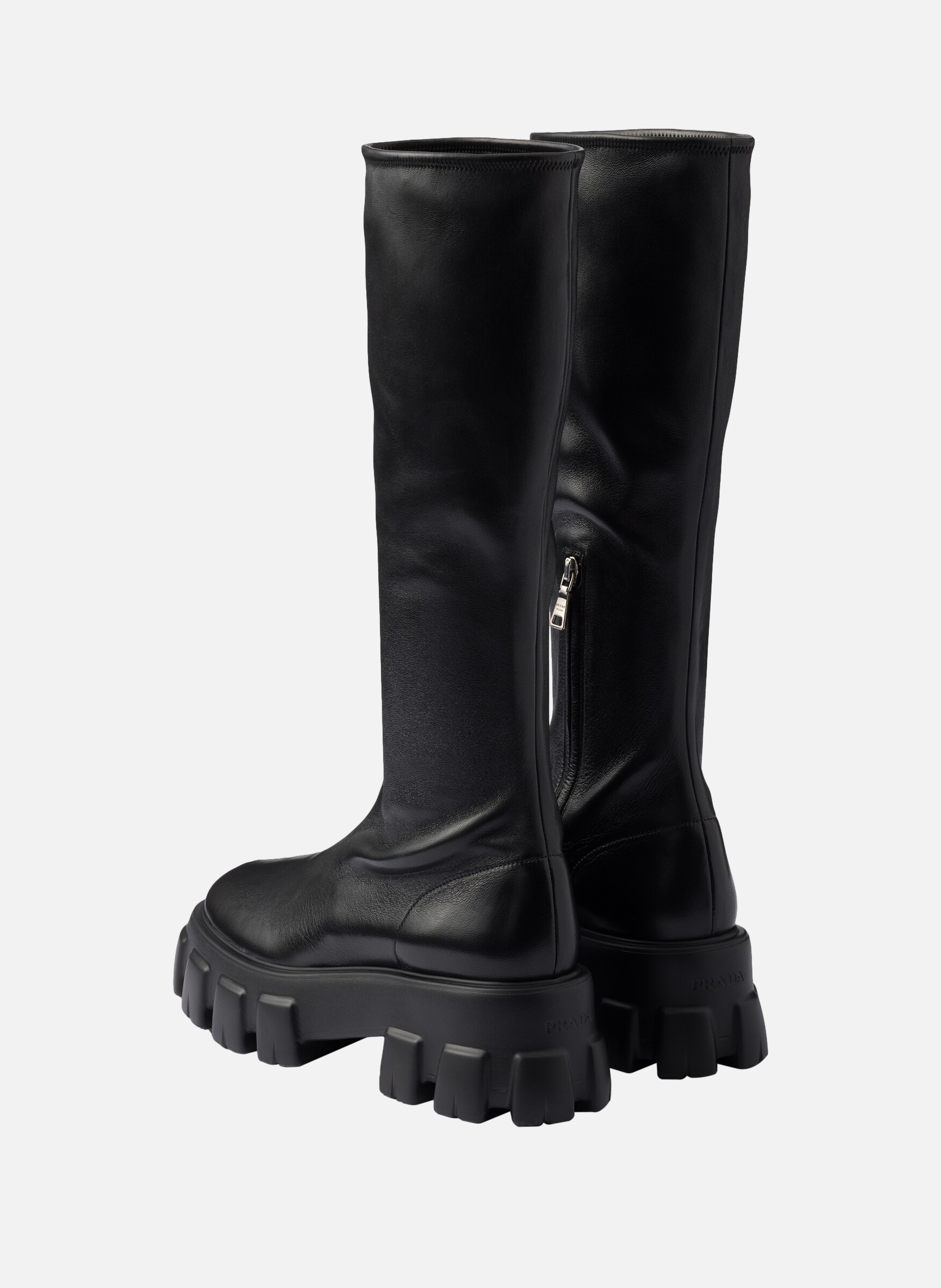 Bottes monolith en cuir nappa stretch PRADA Noir