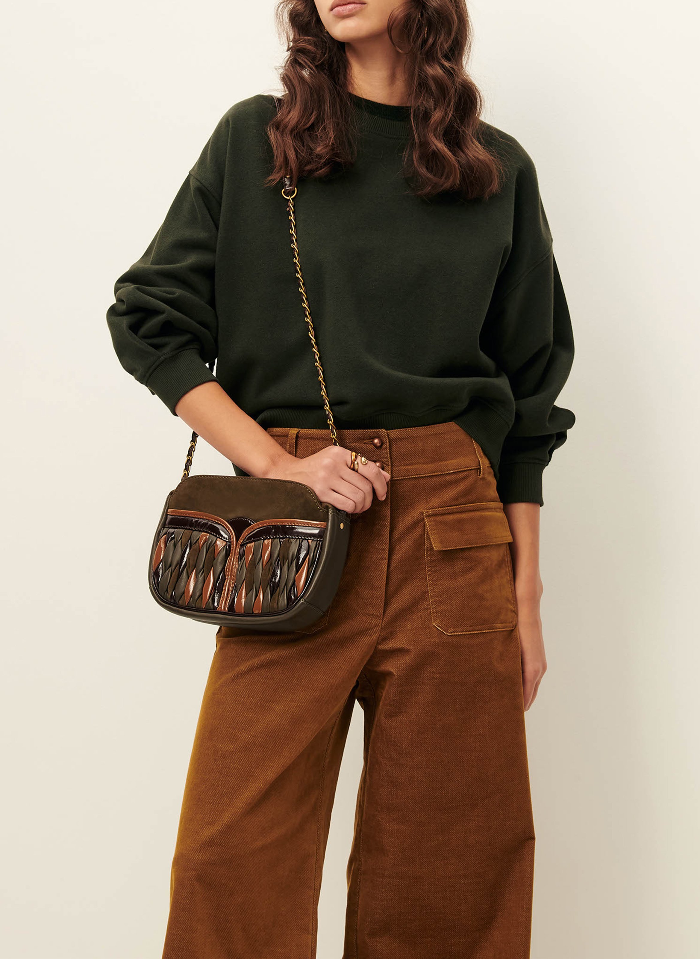 Sweat oversize col rond en coton mélangé yuki SESSUN Marron