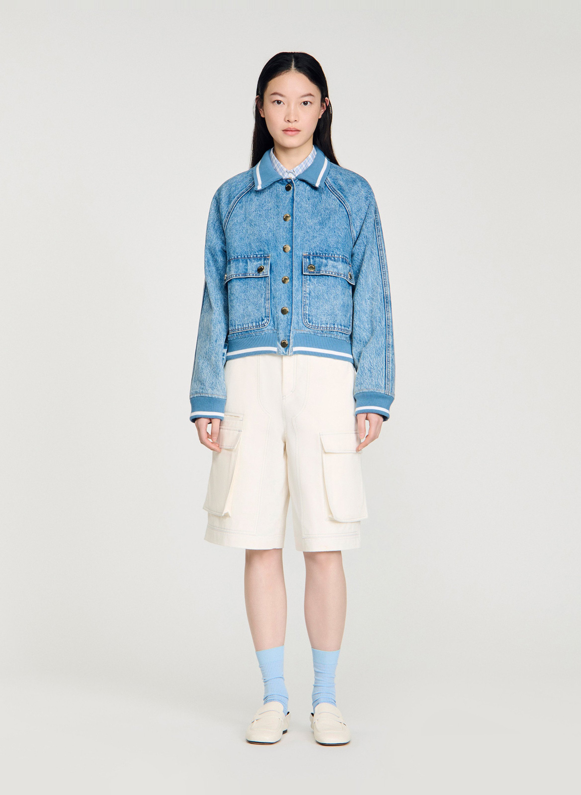 Blouson oversize col classique en coton SANDRO Bleu