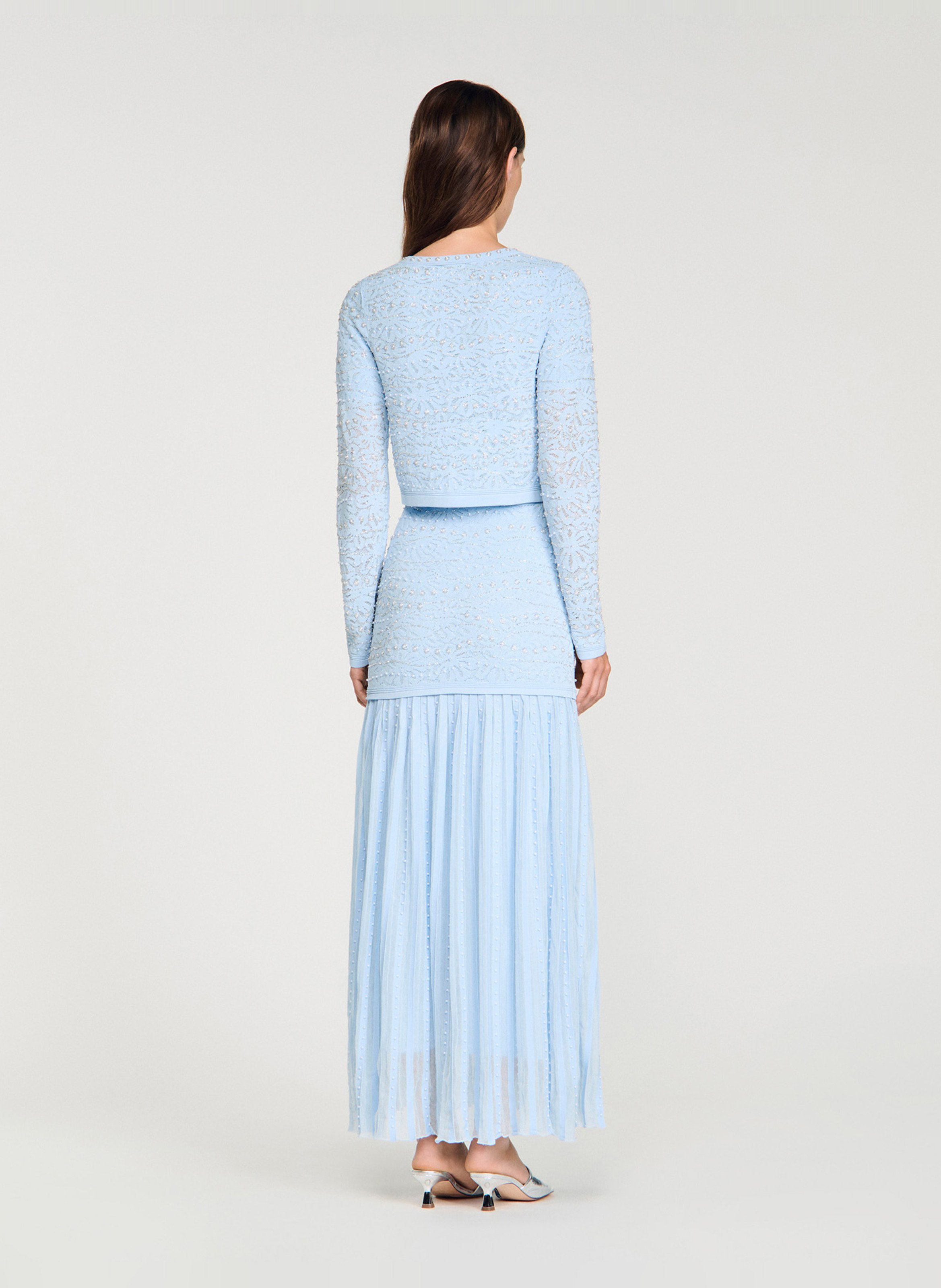 Cardigan court en maille brodée SANDRO Bleu