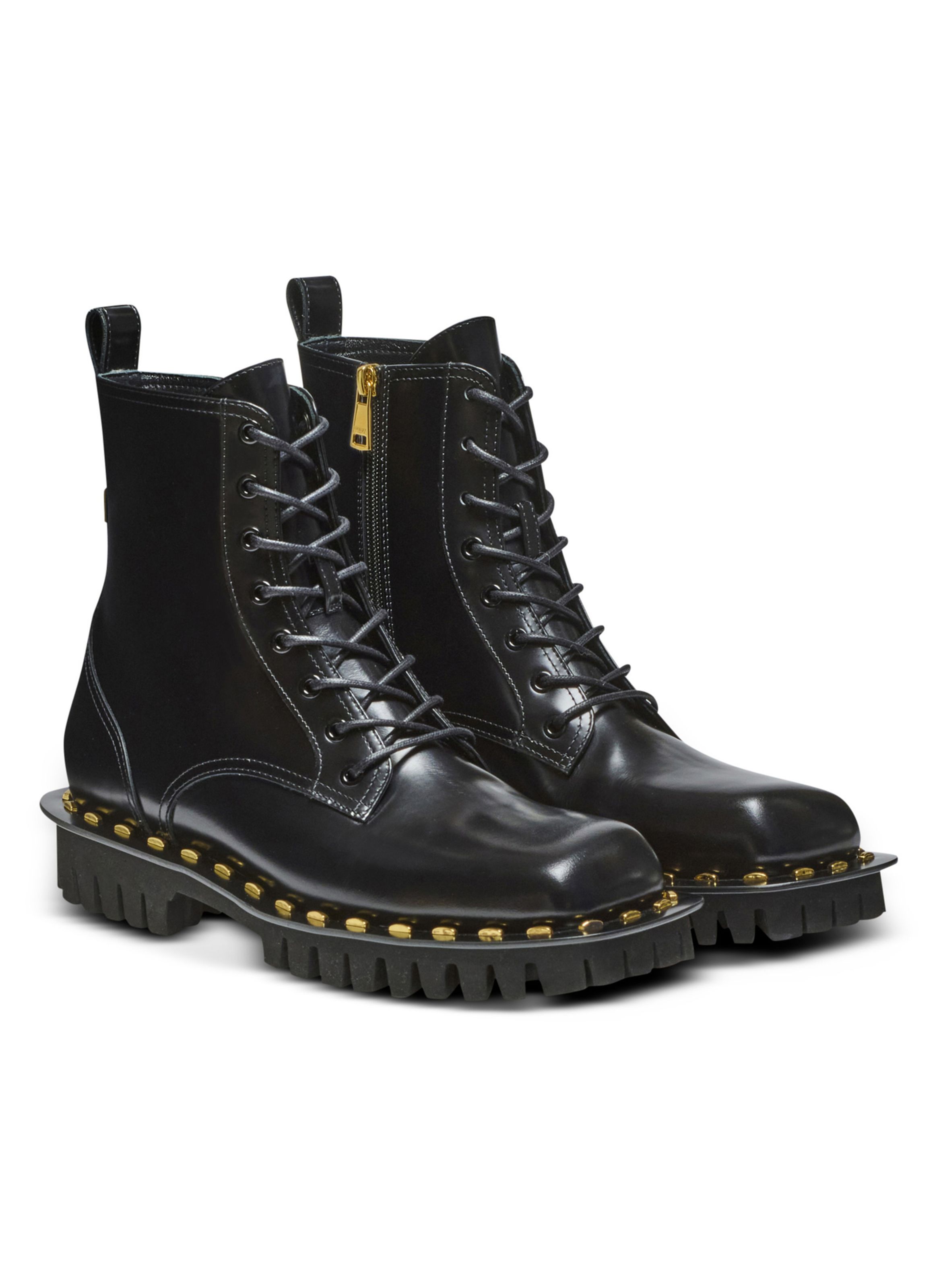 Boots ranger en cuir glacé BALMAIN Noir