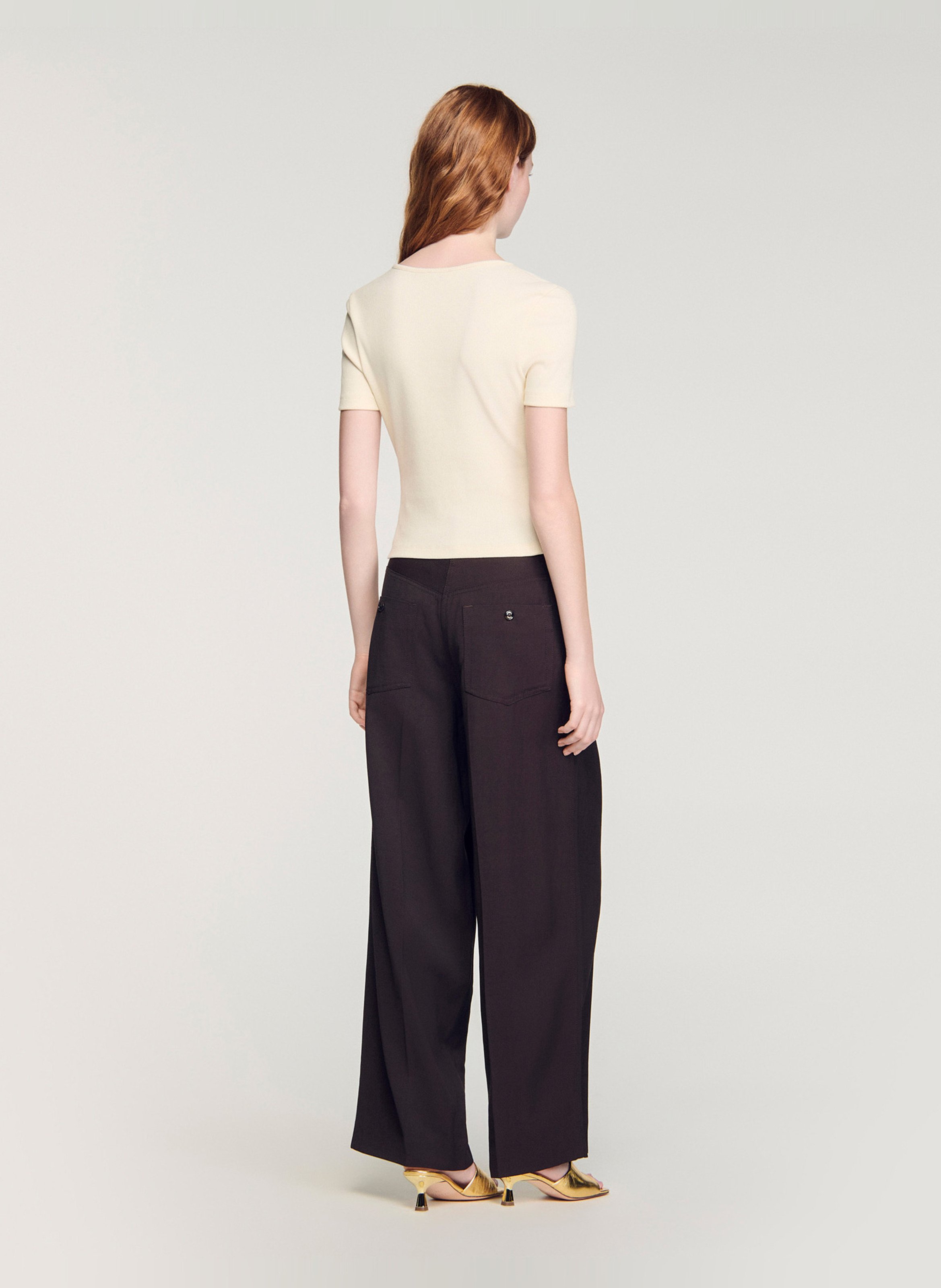 Top col v en coton mélangé SANDRO Beige