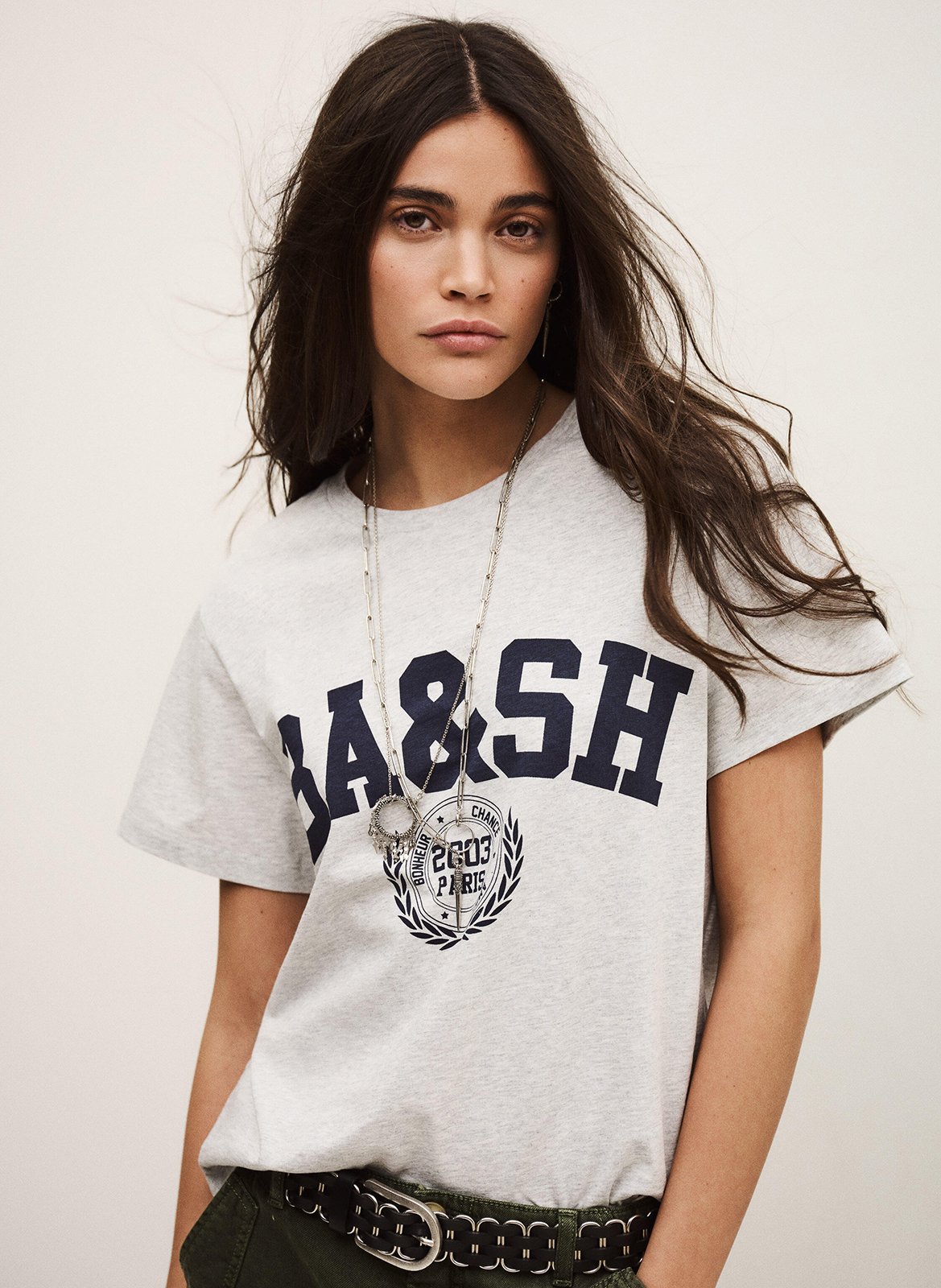 Tee-shirt droit sérigraphié en coton ioni BA&SH Gris