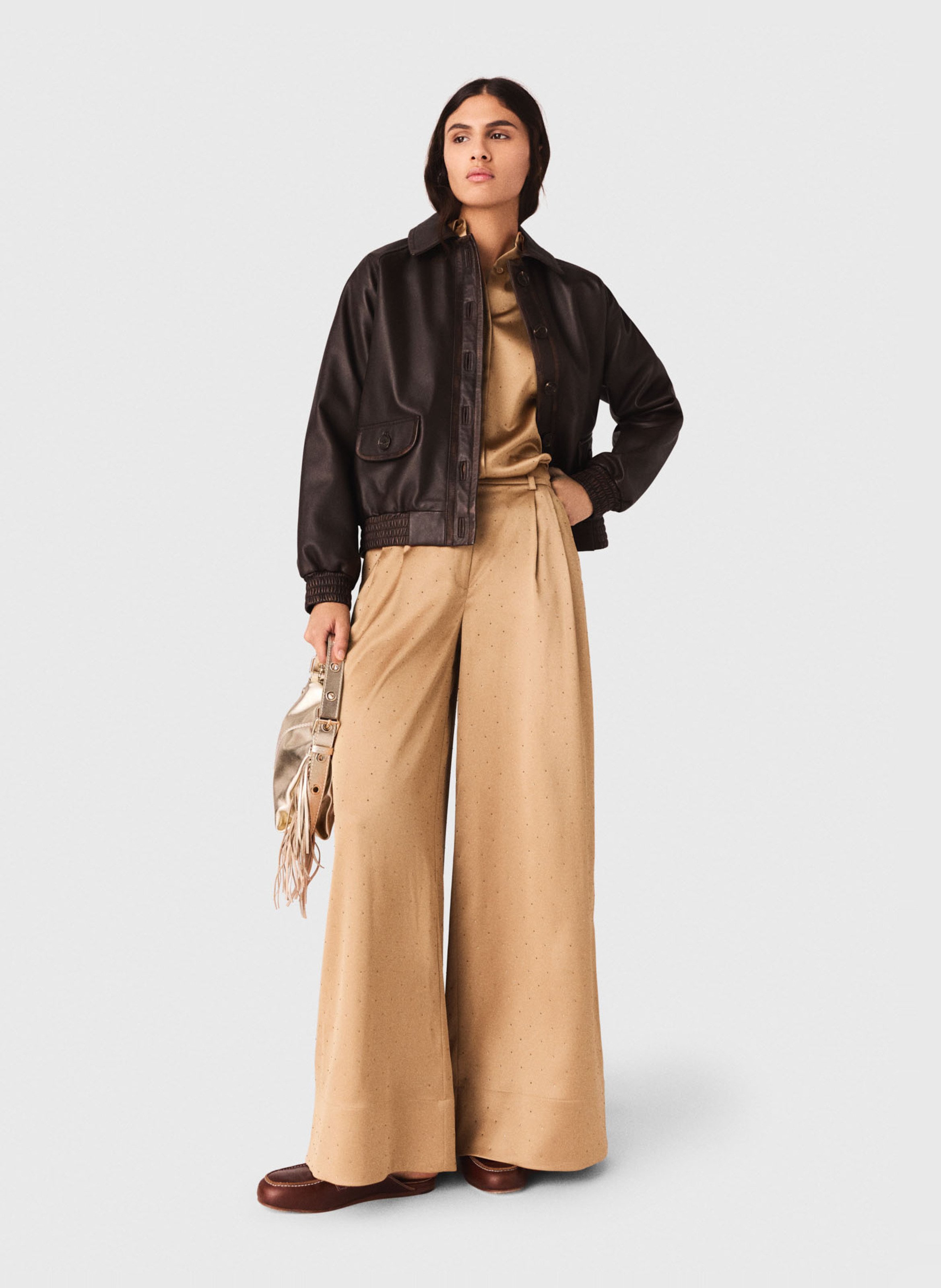 Pantalon large à strass MAJE Marron