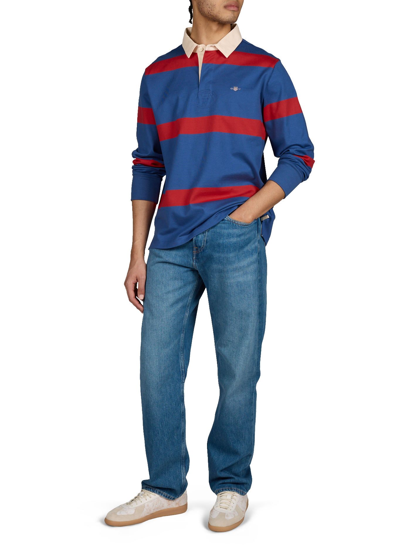 Long-sleeved polo with wide stripes GANT Blue