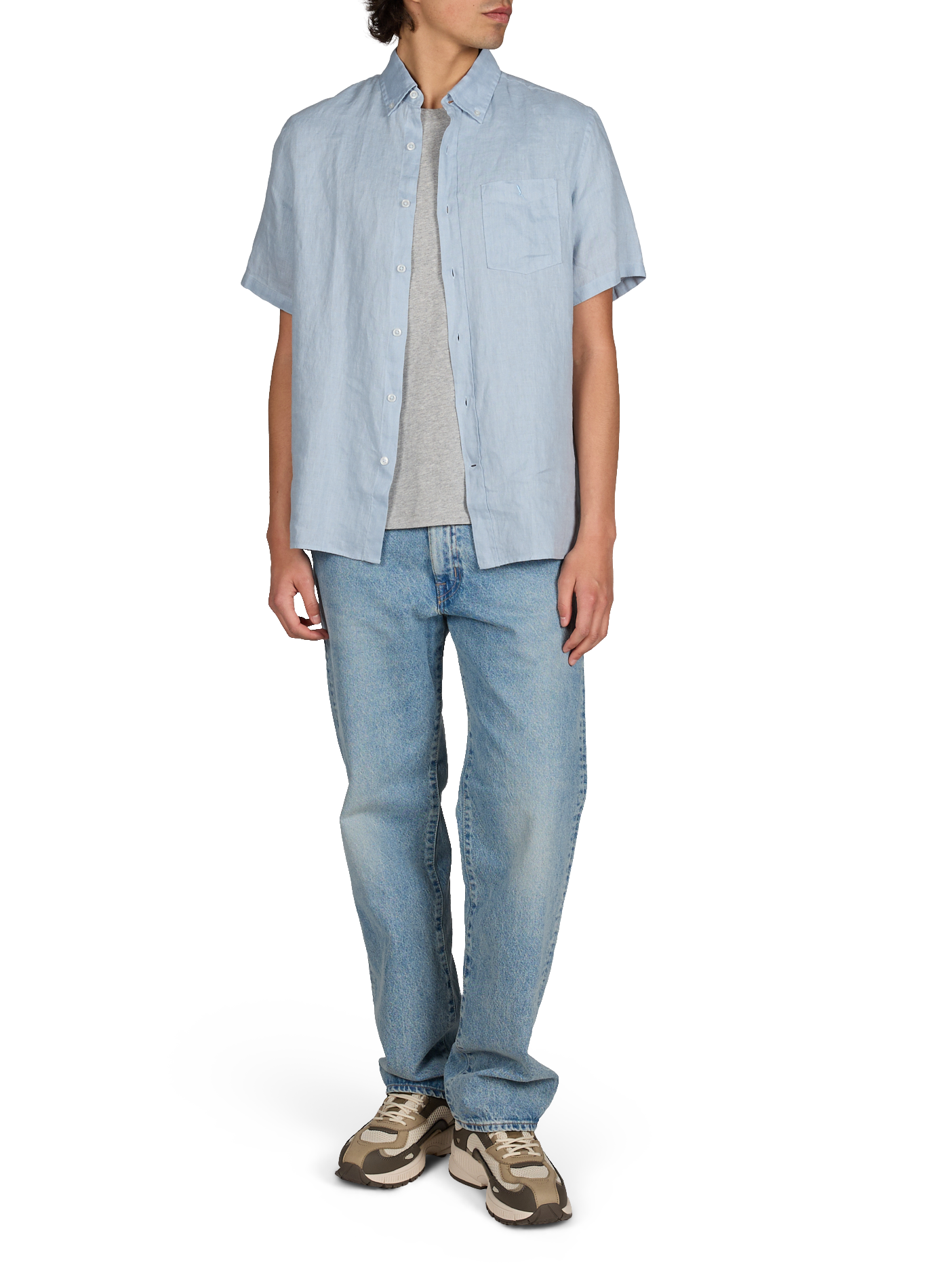 Chemise droite manches courtes en lin AIGLE Bleu