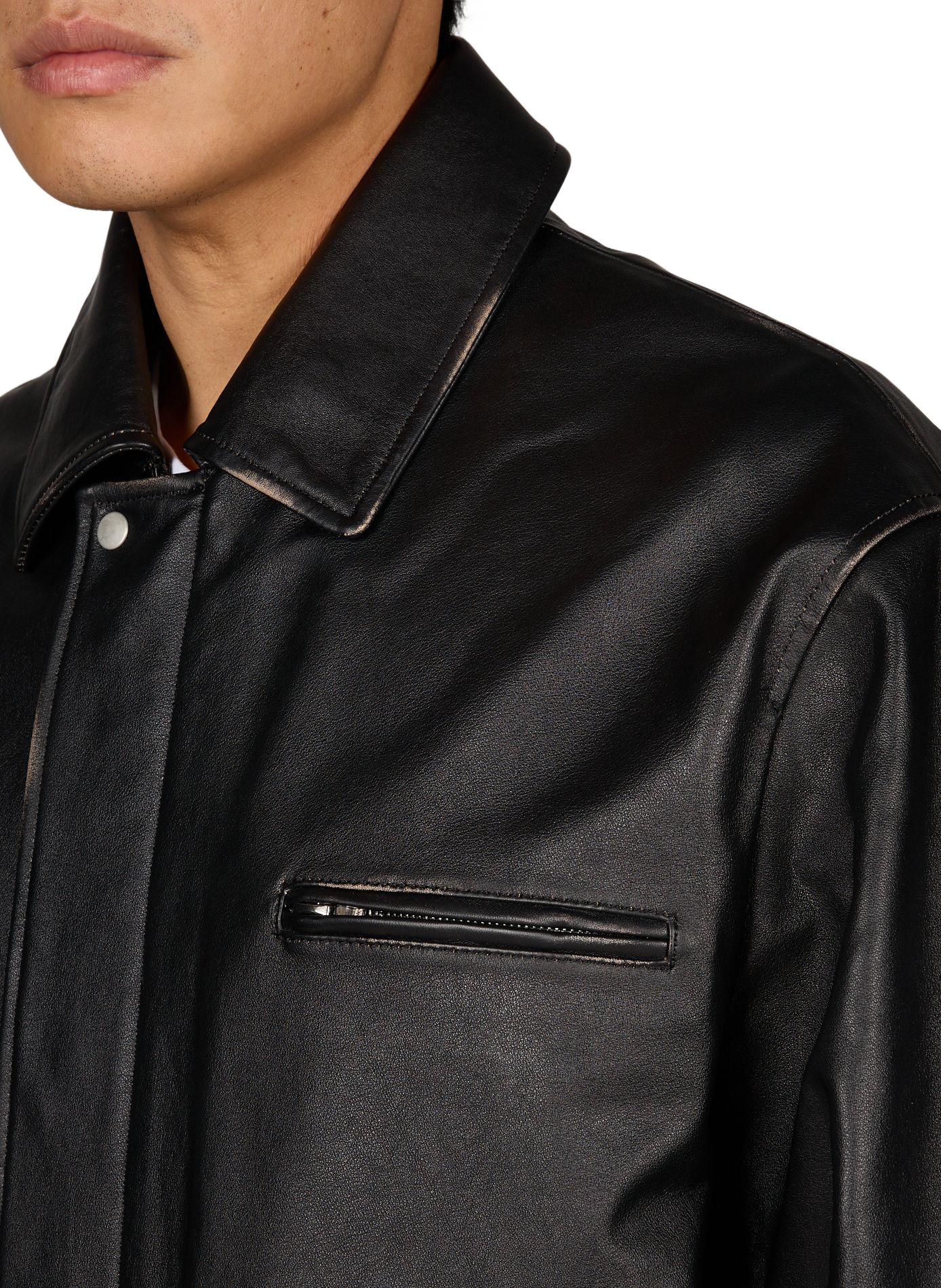 Veste à ourlet élastiqué en cuir  SSSTEIN Noir