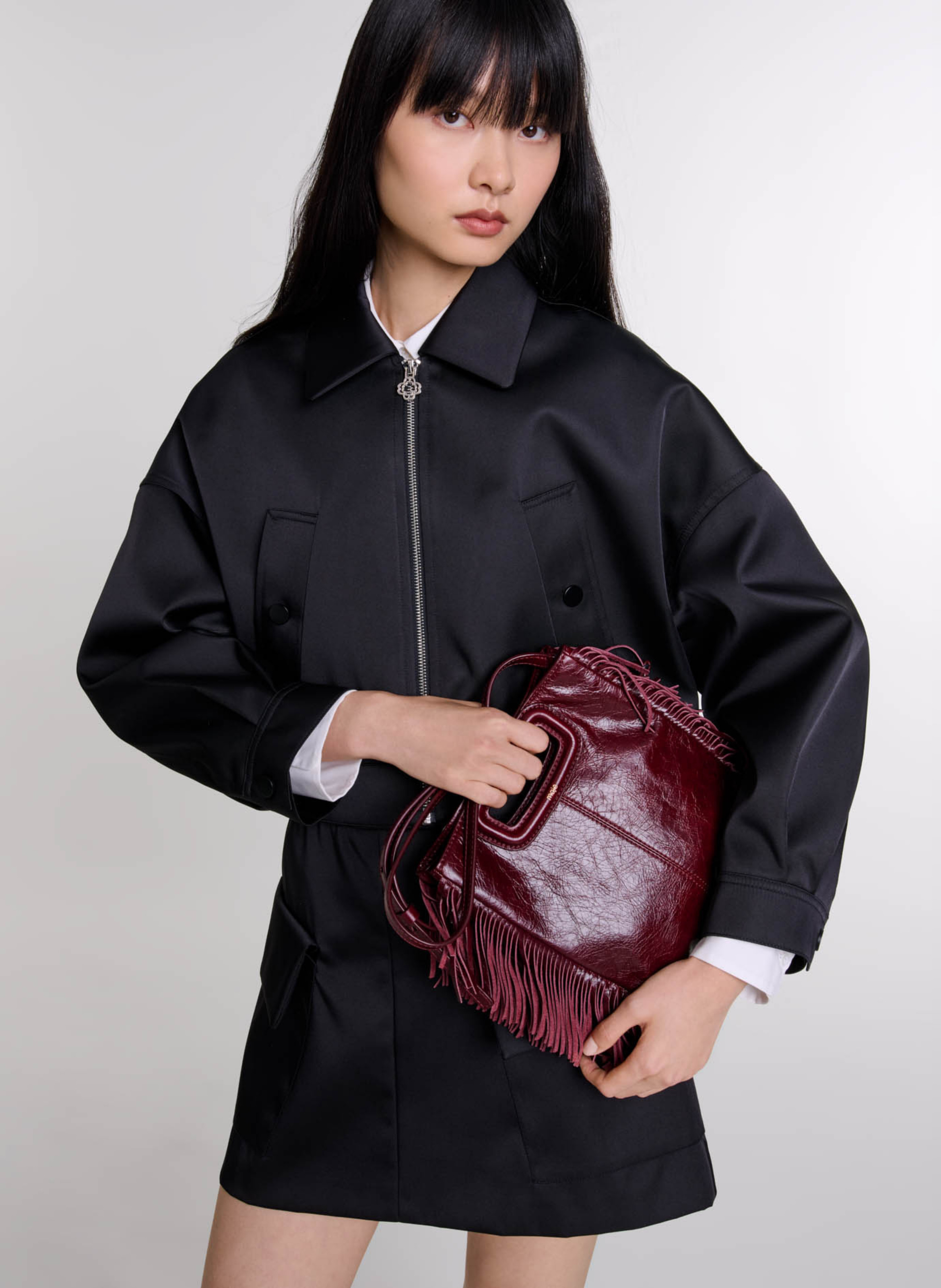 Sac bandoulière en cuir m MAJE Rouge