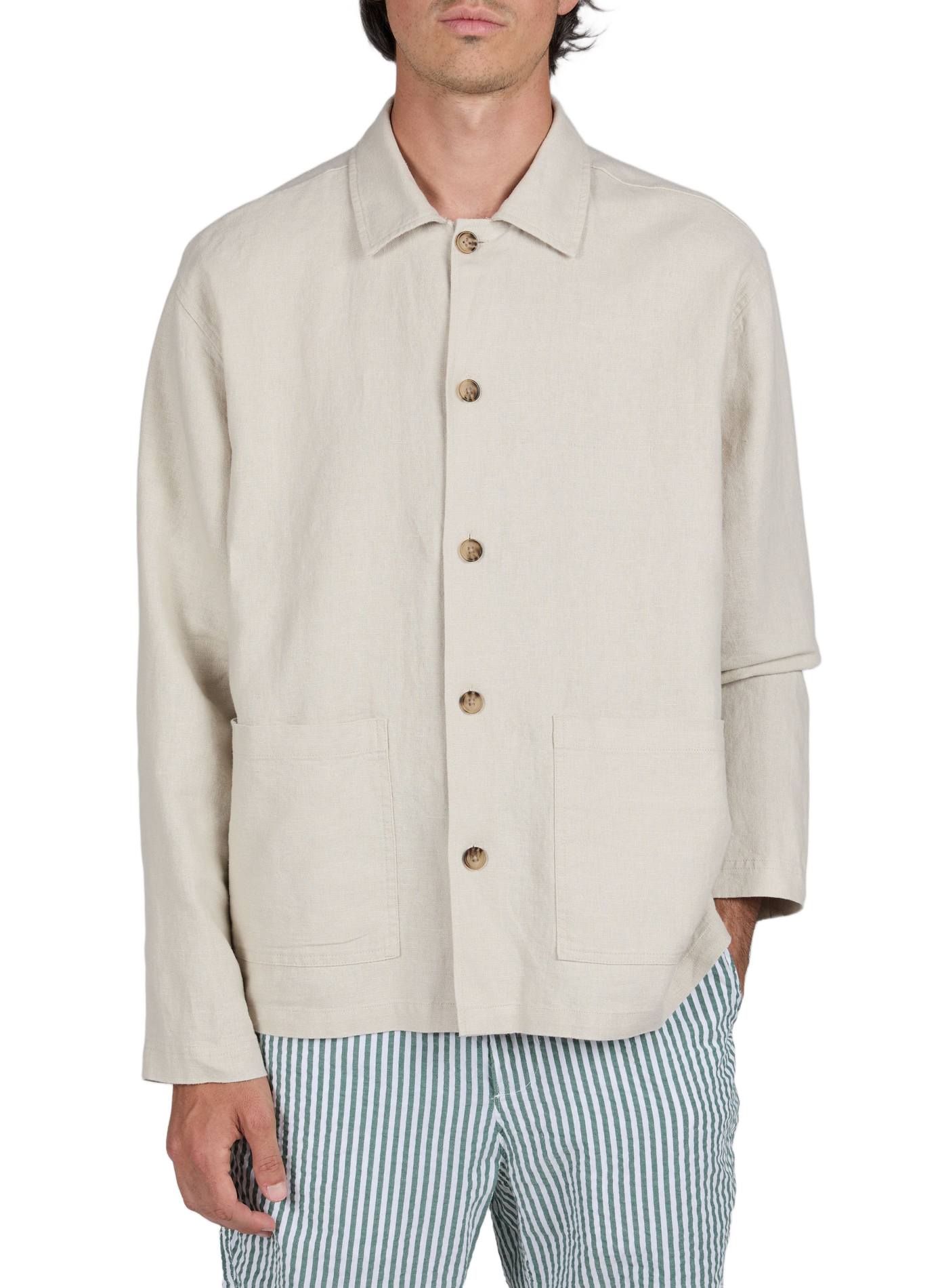 Straight-fit linen and cotton shirt LES DEUX Beige