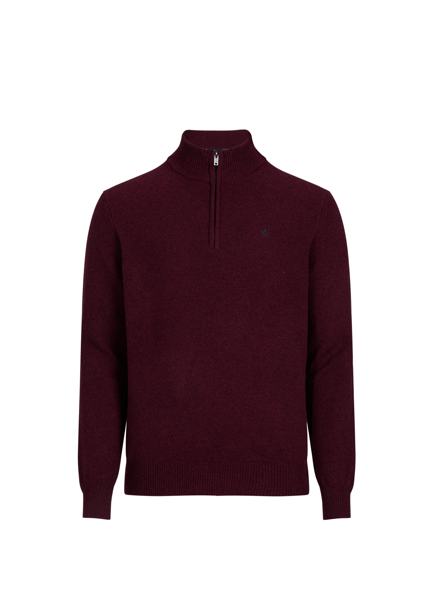 Pull droit col montant zippé en laine HACKETT Rouge