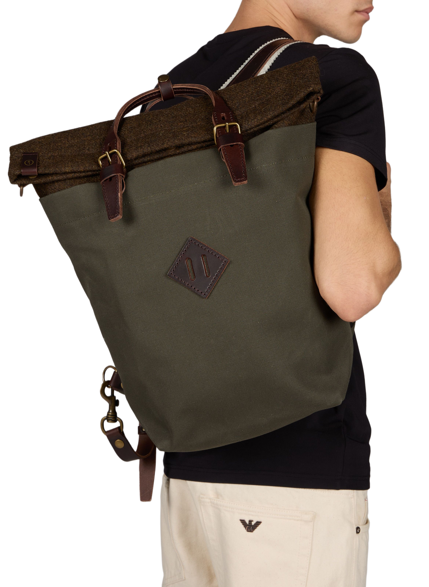 Rucksack Woody aus Baumwolle und Leder BLEU DE CHAUFFE Khaki