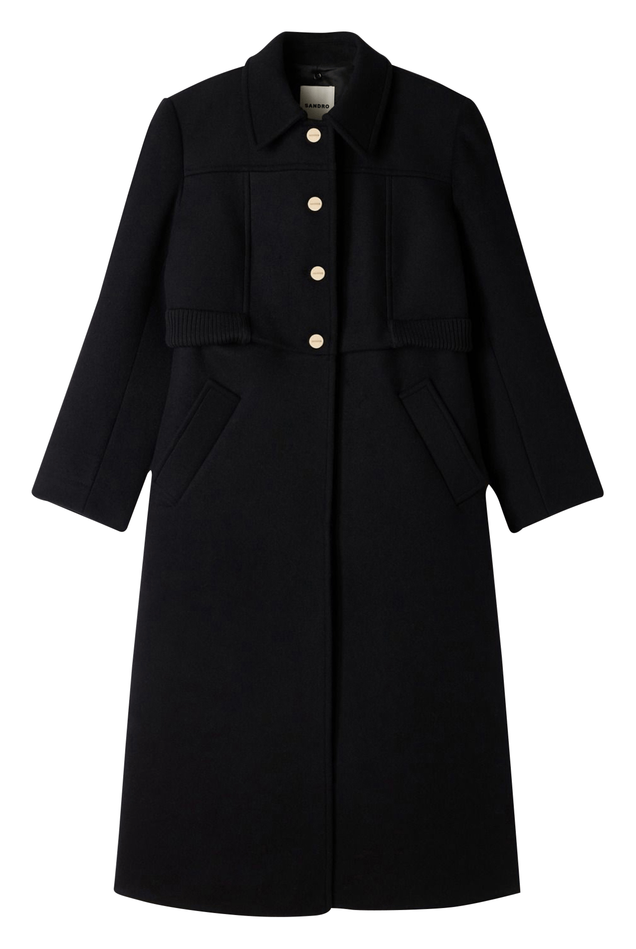Manteau long boutonné en laine mélangée SANDRO Noir