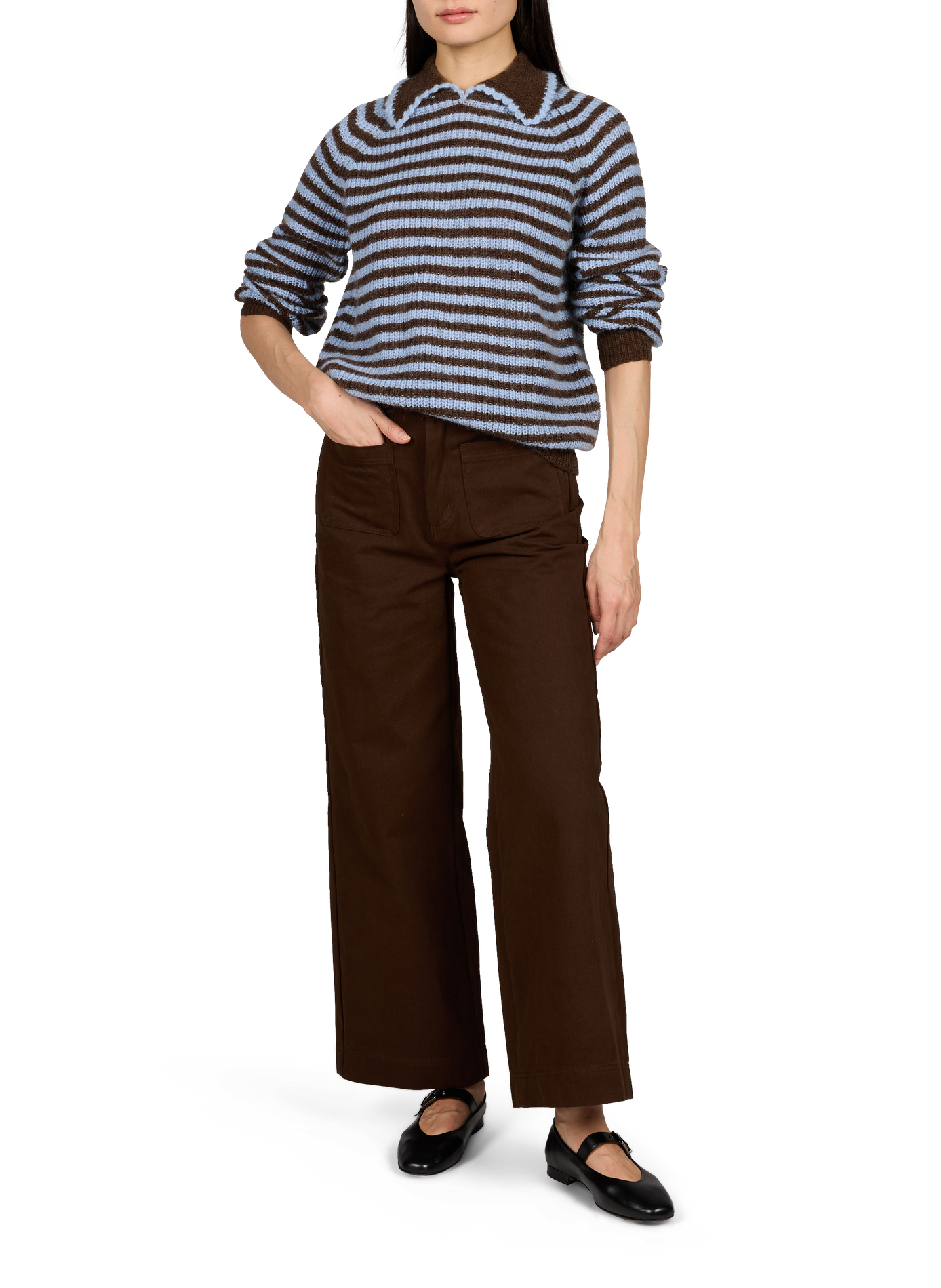 Gestreepte polotrui van wolmix GARANCE Blauw