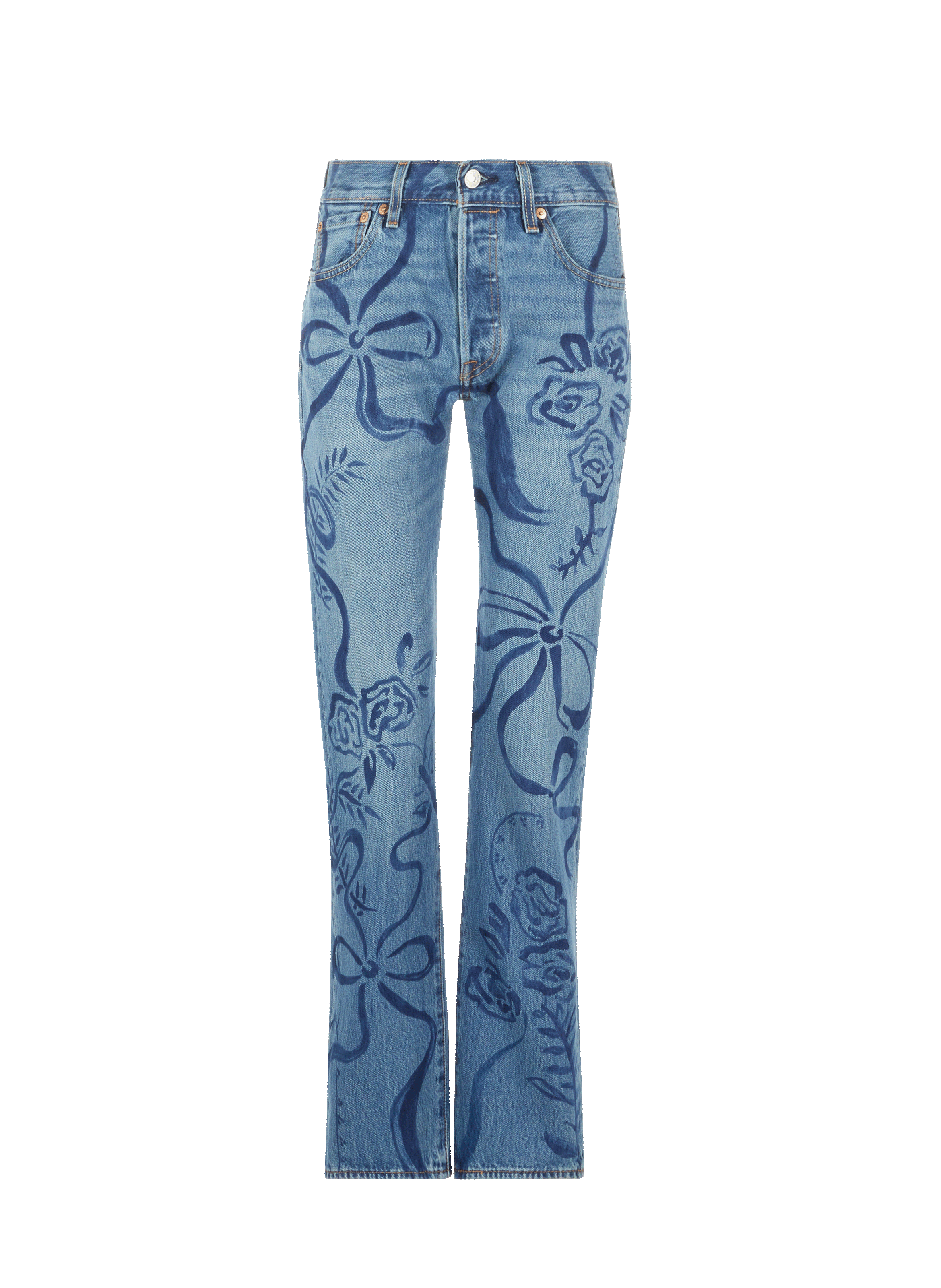 Jean droit à motif fleuri