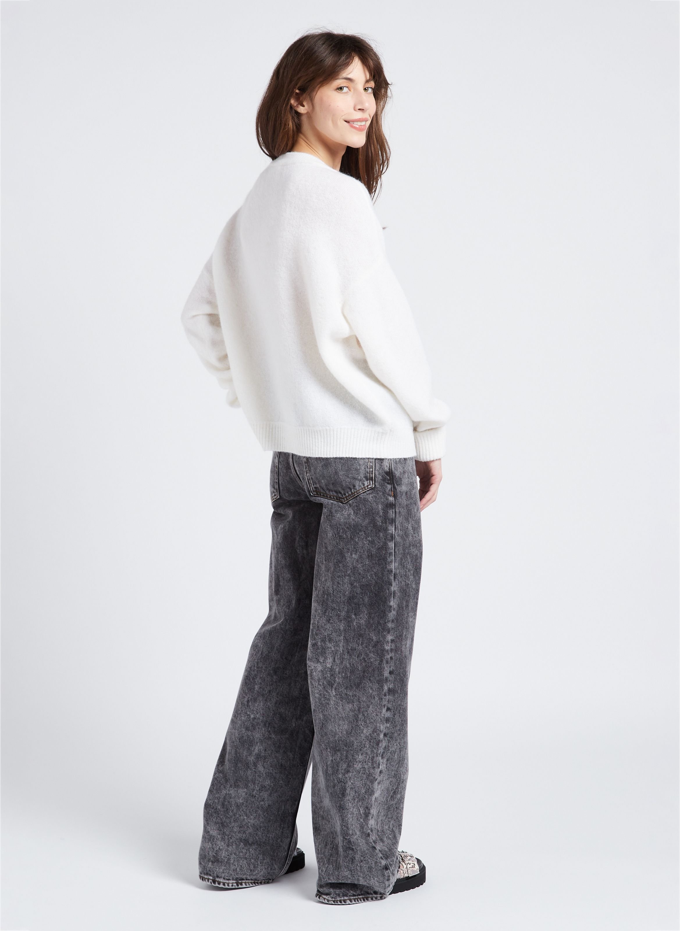 Pull ample col rond en laine mélangée vitow AMERICAN VINTAGE Blanc