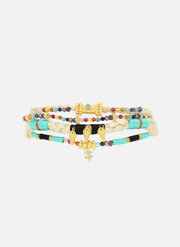 Manchette multiliens avec fermoir aimanté et perles semi-précieuses bosphore Bleu by HIPANEMA HIPANEMA Manchette multiliens avec fermoir aimanté et perles semi-précieuses bosphore Bleu