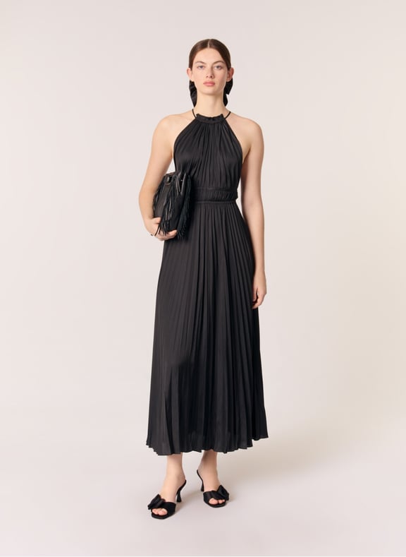 Robe longue plissée et satinée Noir by MAJE MAJE Robe longue plissée et satinée Noir