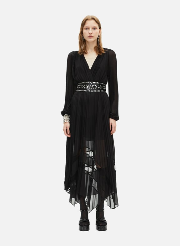 Robe longue plissée avec plumetis Noir by THE KOOPLES THE KOOPLES Robe longue plissée avec plumetis Noir