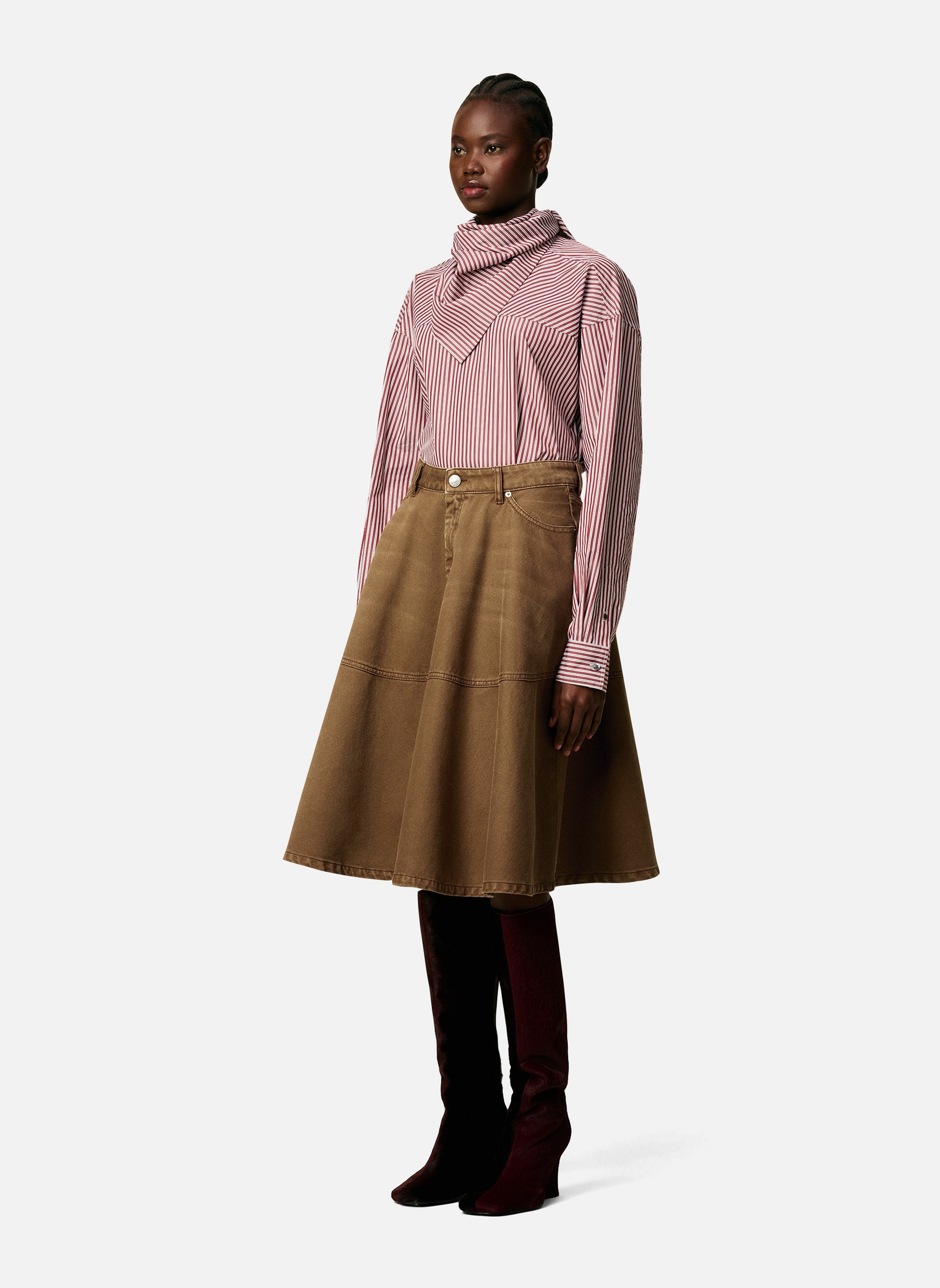 Jupe midi en coton AMI PARIS Marron