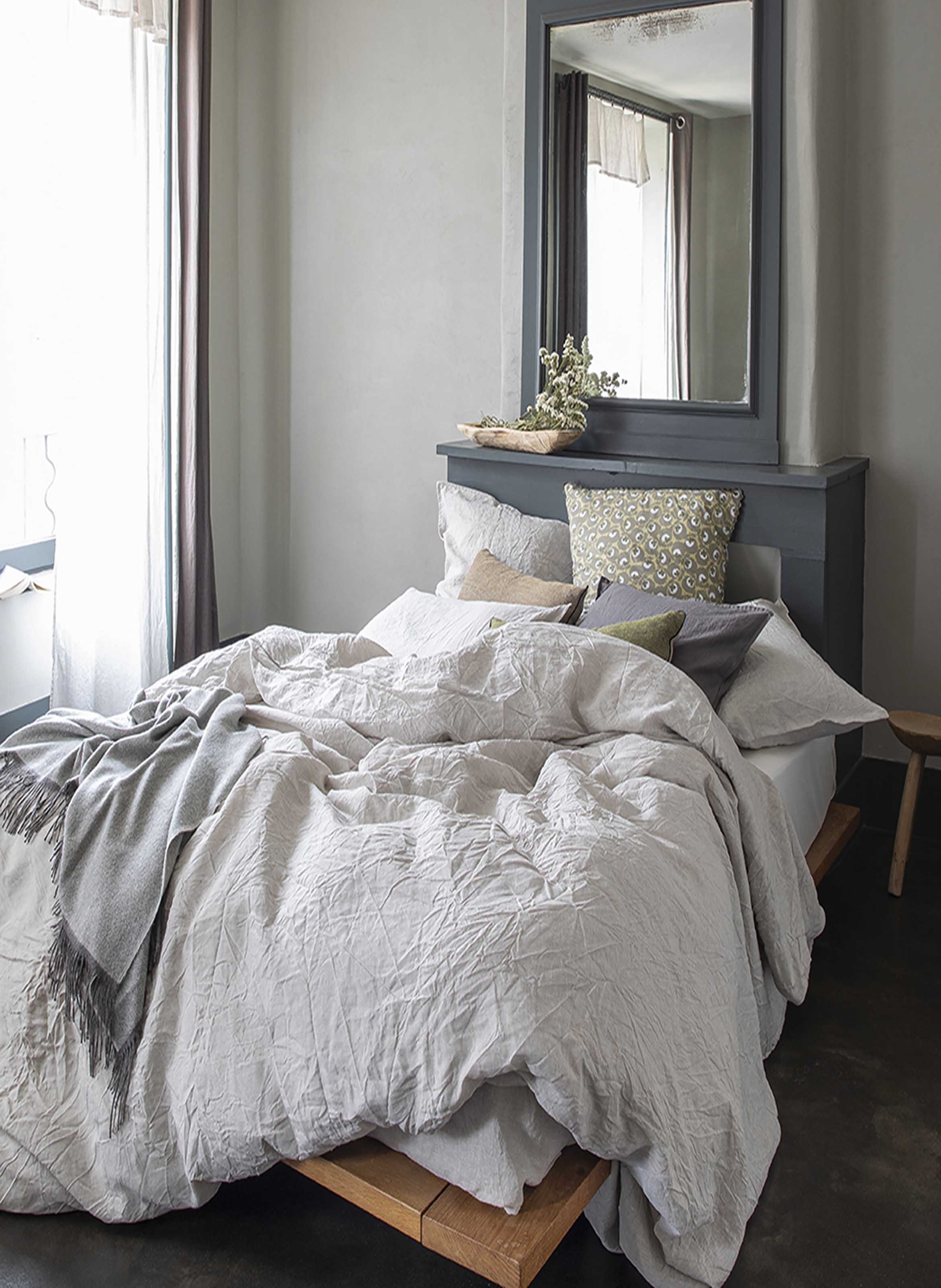 Drap housse uni en lin lavé, nouvelle vague ALEXANDRE TURPAULT Beige