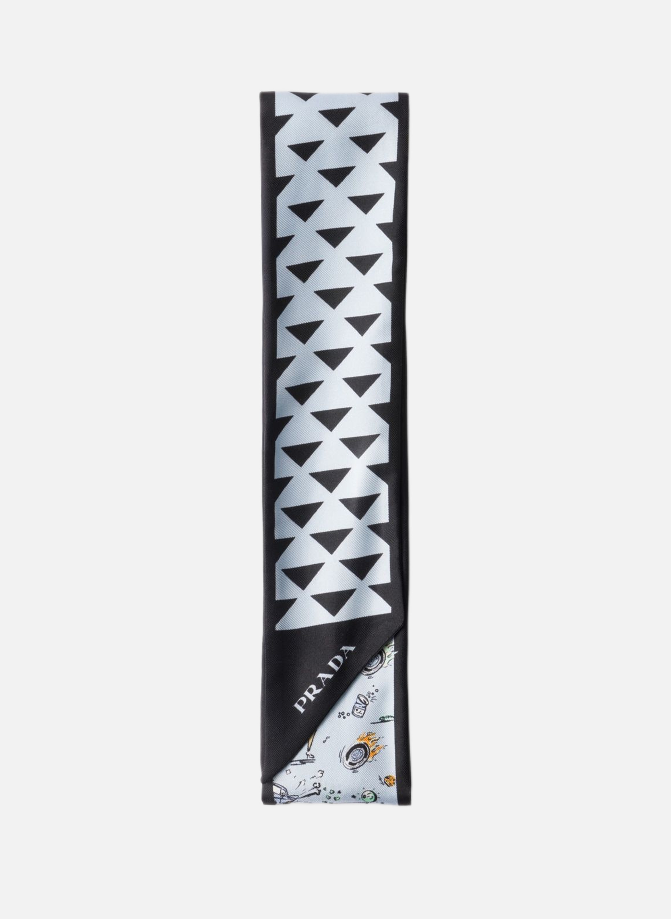 Foulard fin en sergé de soie imprimé PRADA Noir